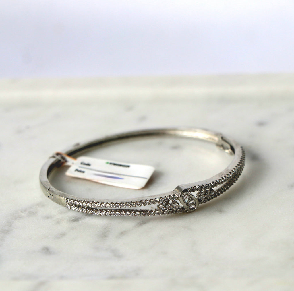 Luminous Silver CZ Openable Bangle Bracelet