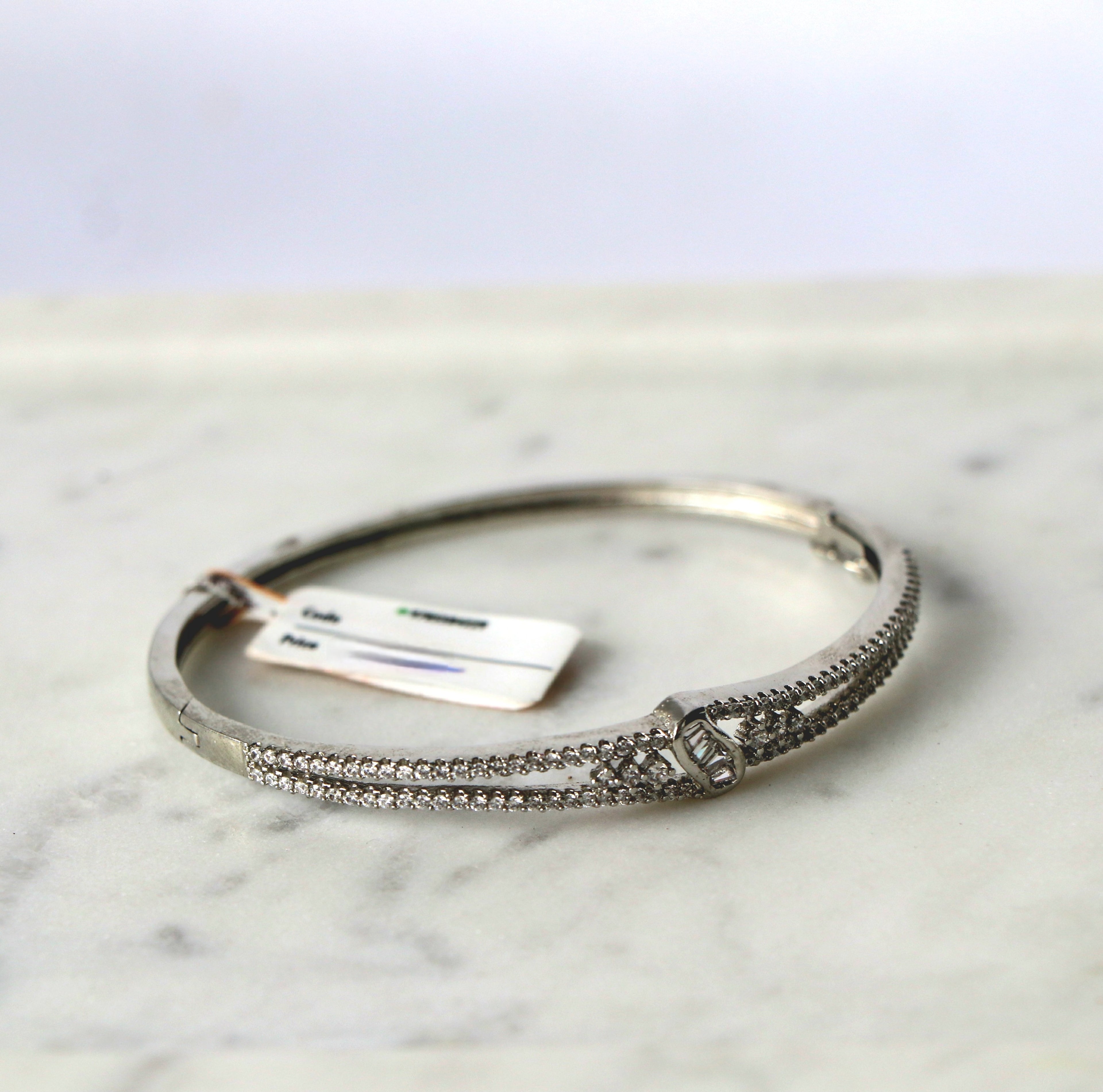 Luminous Silver CZ Openable Bangle Bracelet
