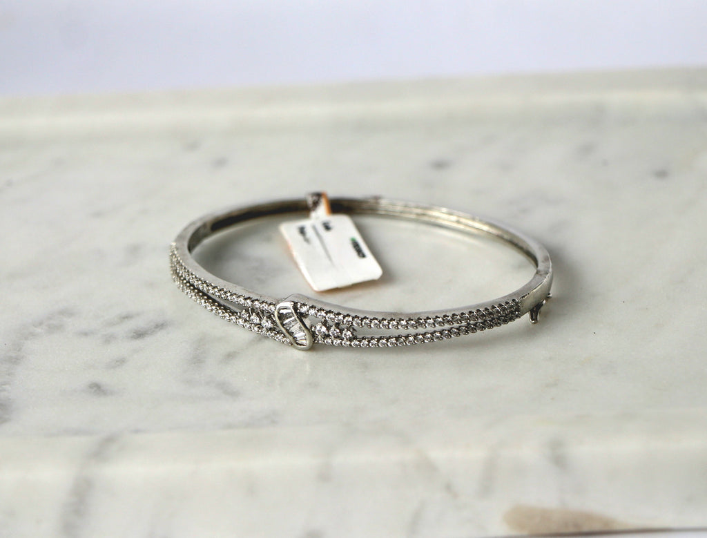 Luminous Silver CZ Openable Bangle Bracelet