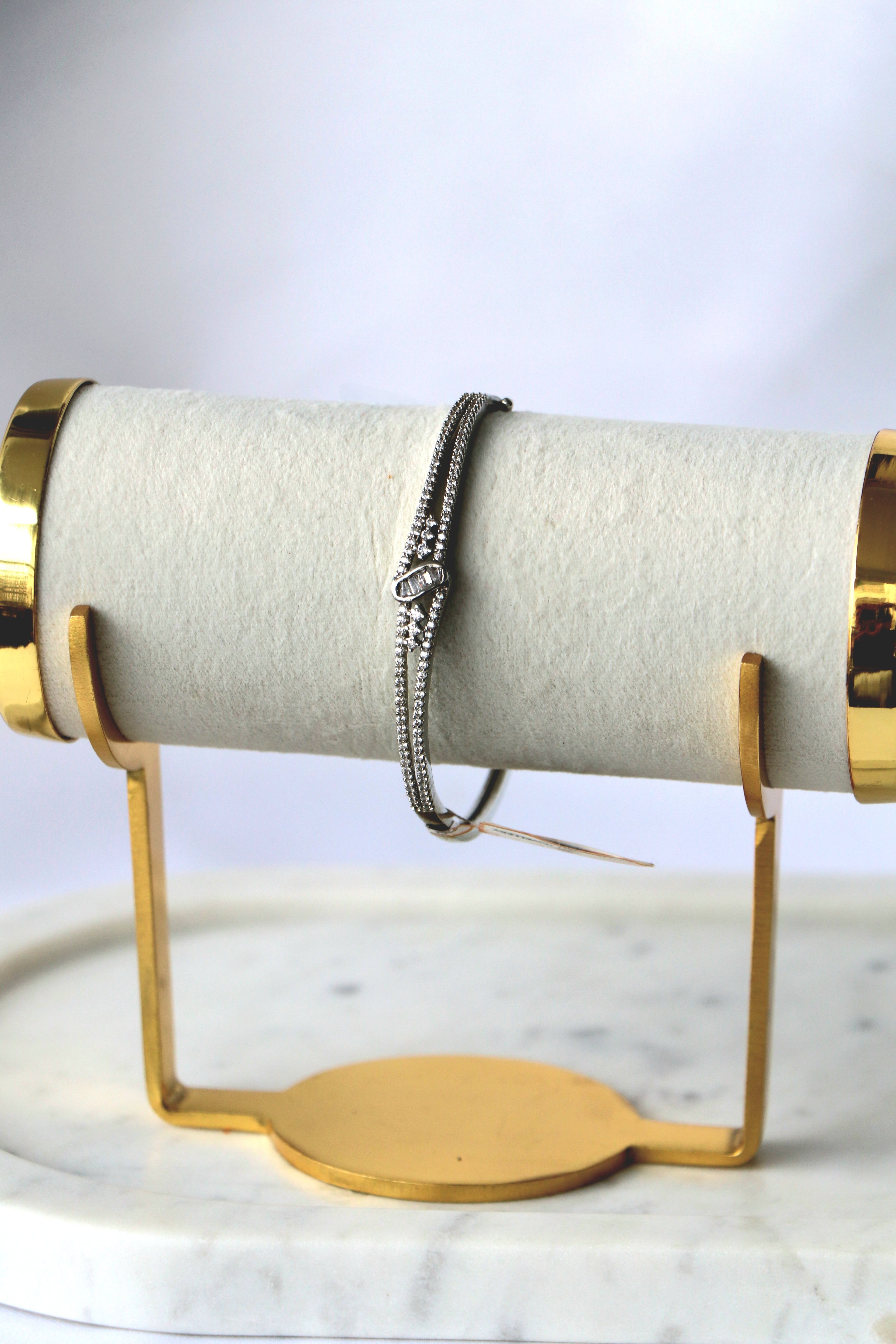 Luminous Silver CZ Openable Bangle Bracelet