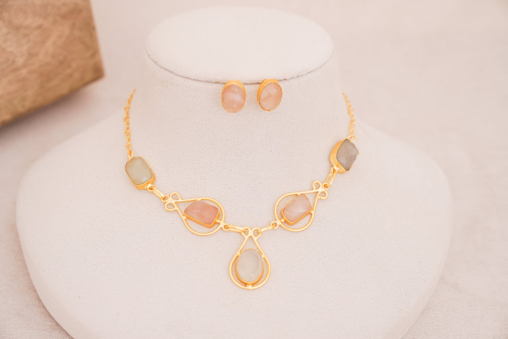 Pastel Multistone Geometric Statement Necklace Set