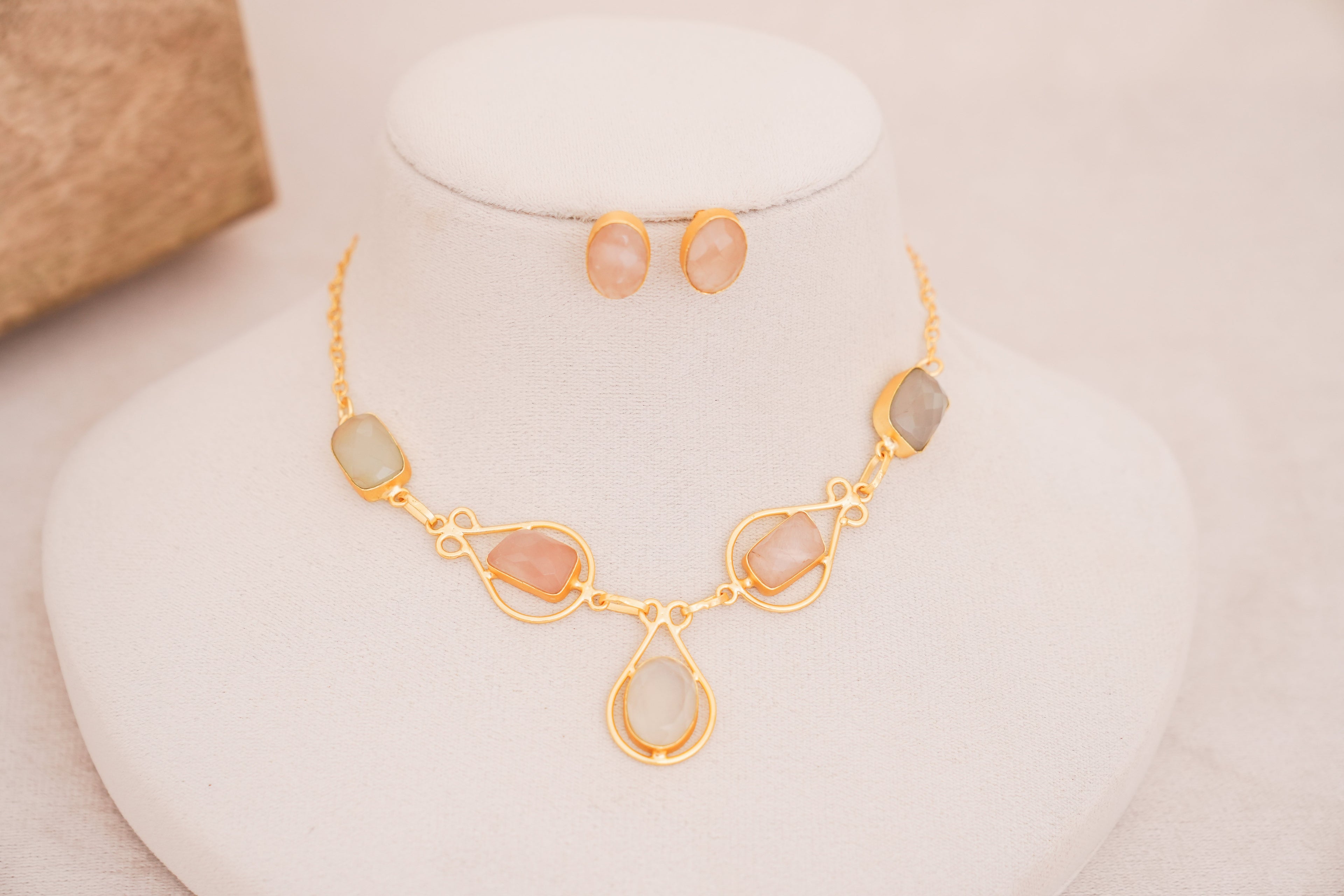 Pastel Multistone Geometric Statement Necklace Set