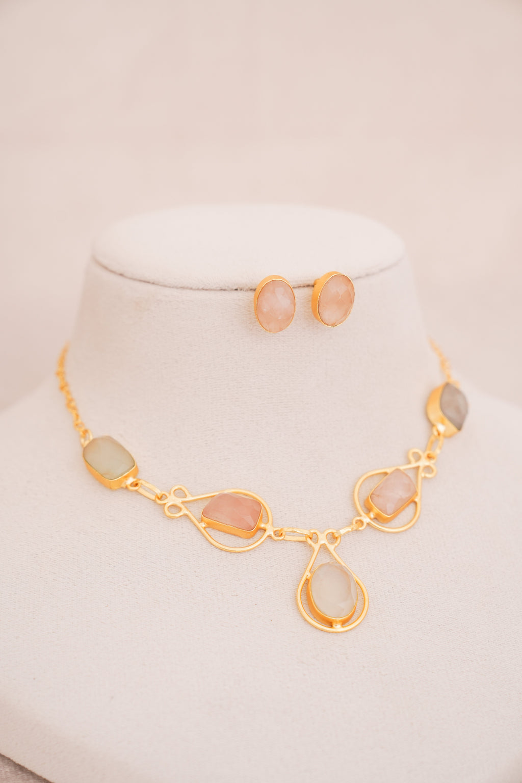 Pastel Multistone Geometric Statement Necklace Set
