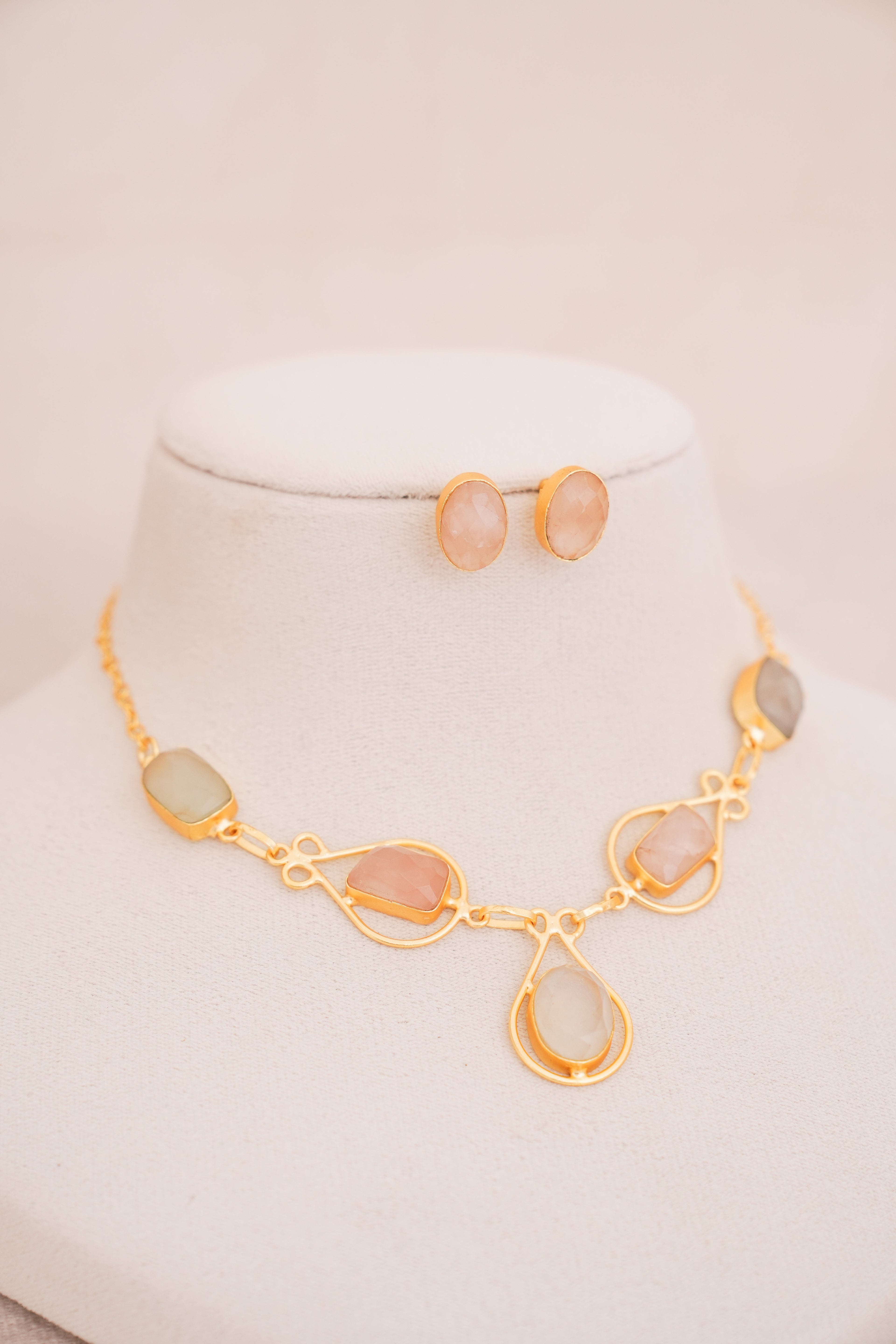 Pastel Multistone Geometric Statement Necklace Set