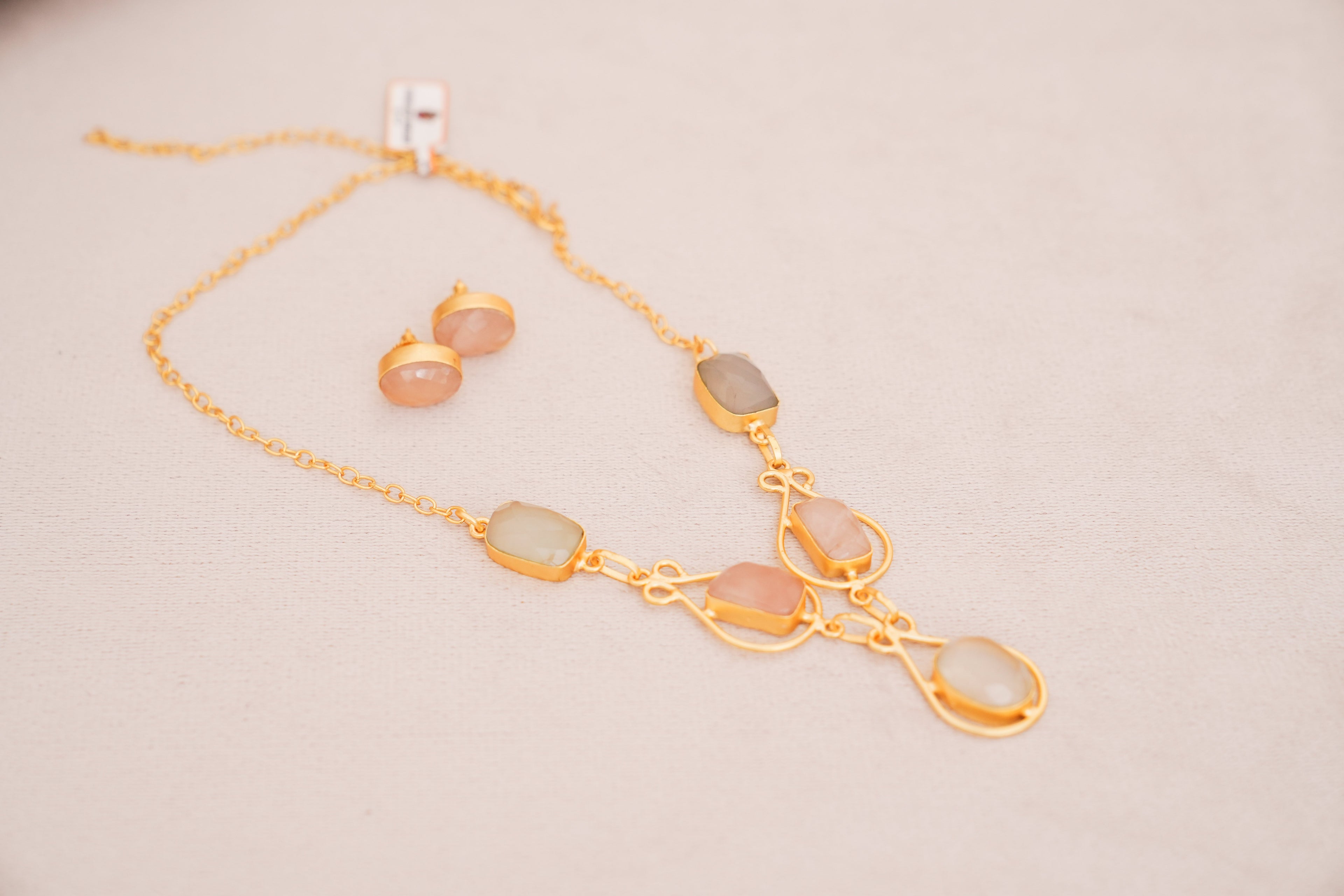 Pastel Multistone Geometric Statement Necklace Set