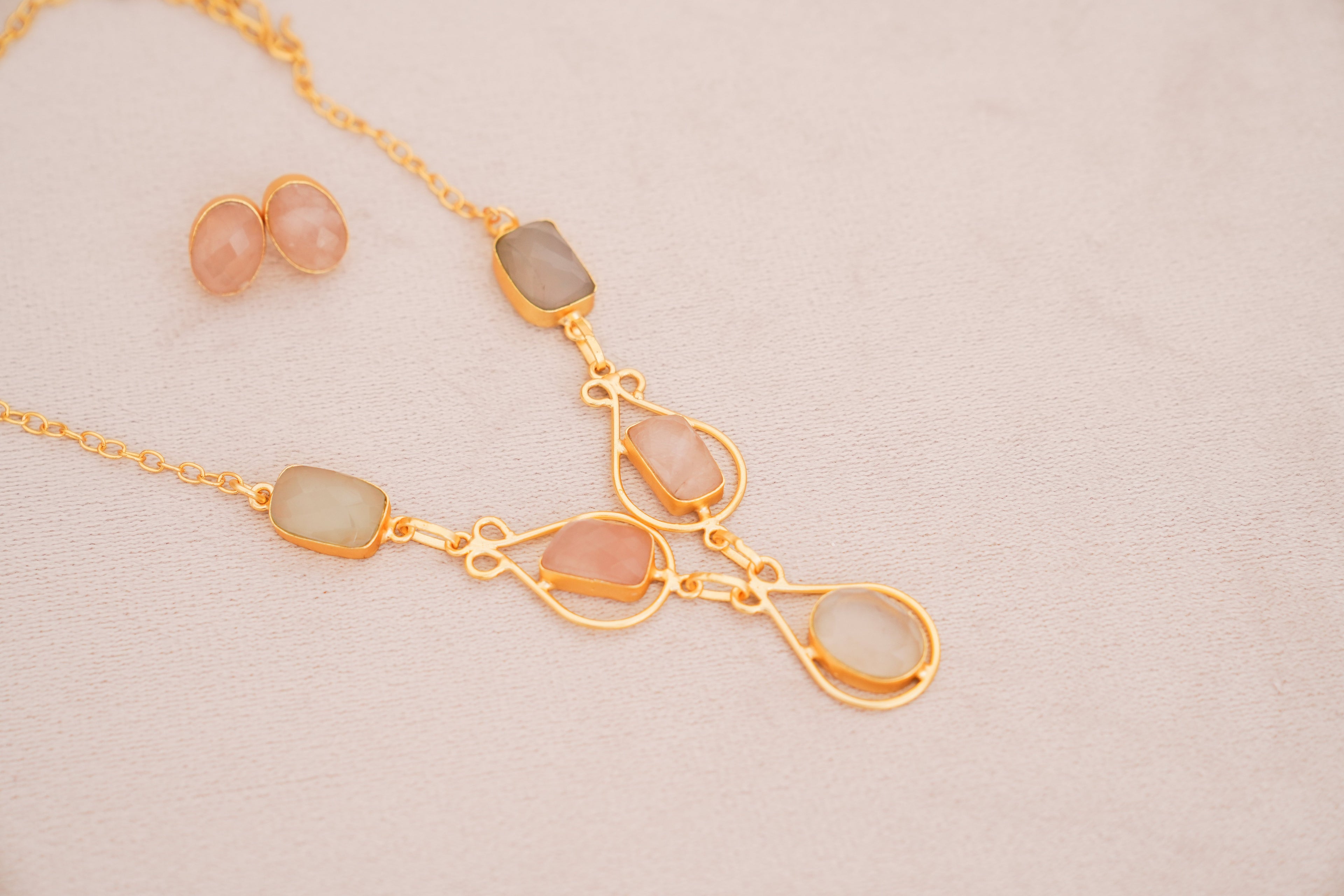 Pastel Multistone Geometric Statement Necklace Set