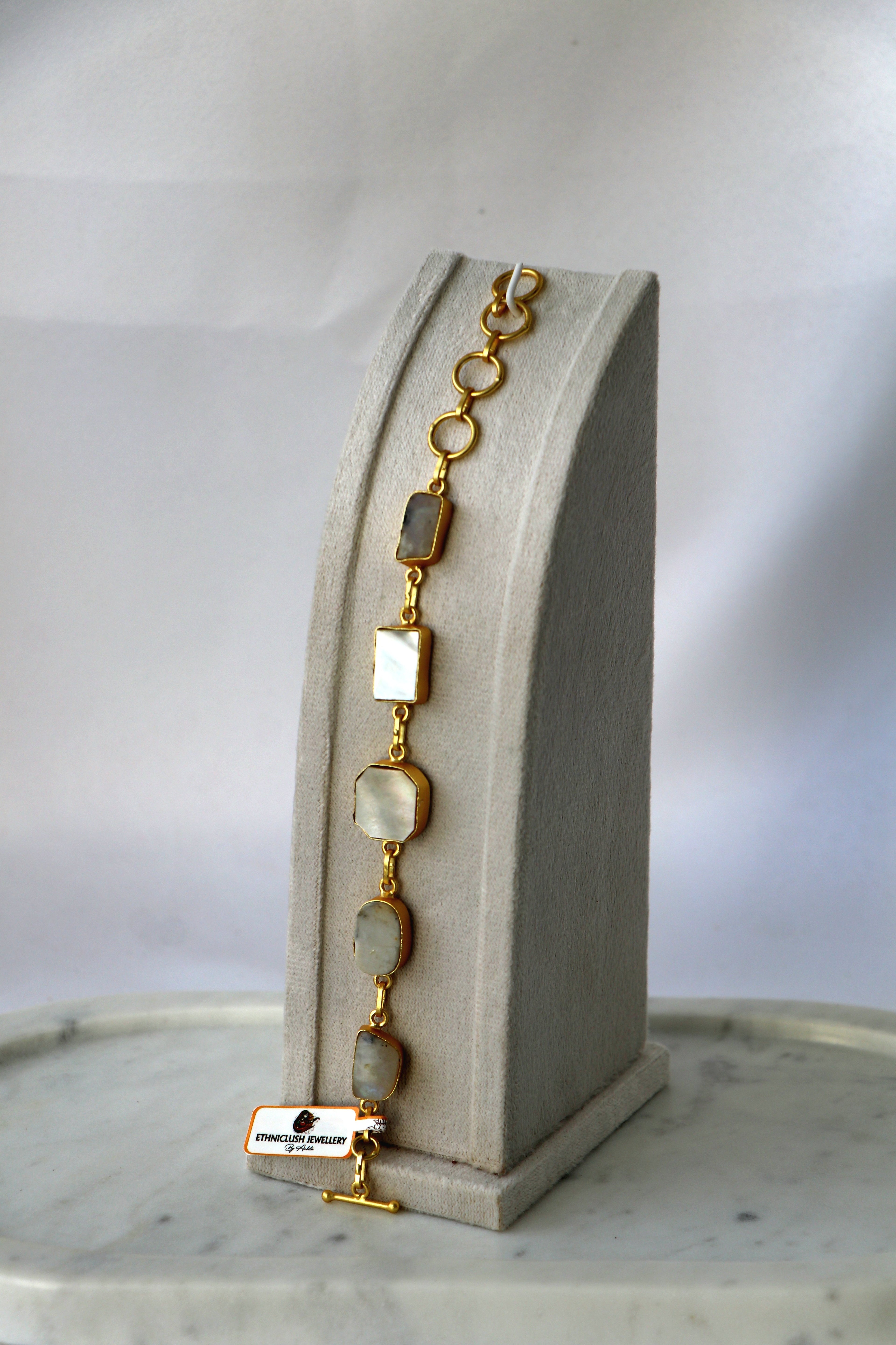 Handcrafted Natural Gemstone Link Bracelet – Gold Plated | Multi-Stone Collection