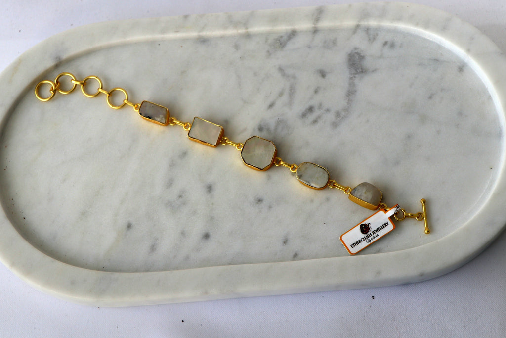 Handcrafted Natural Gemstone Link Bracelet – Gold Plated | Multi-Stone Collection