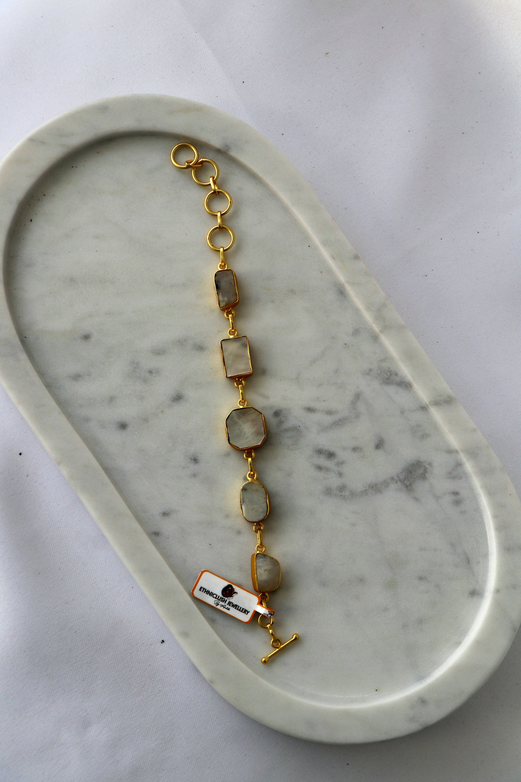 Handcrafted Natural Gemstone Link Bracelet – Gold Plated | Multi-Stone Collection