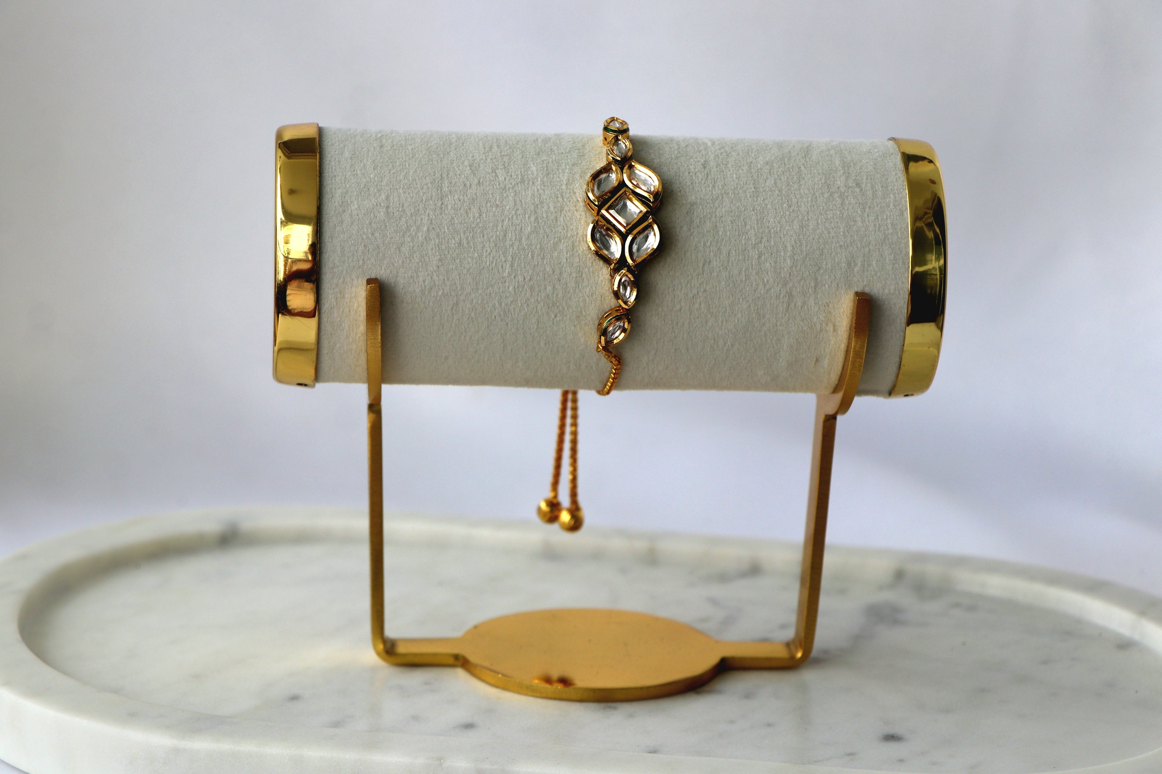 Luminous Golden Wave Kundan Adjustable Bracelet