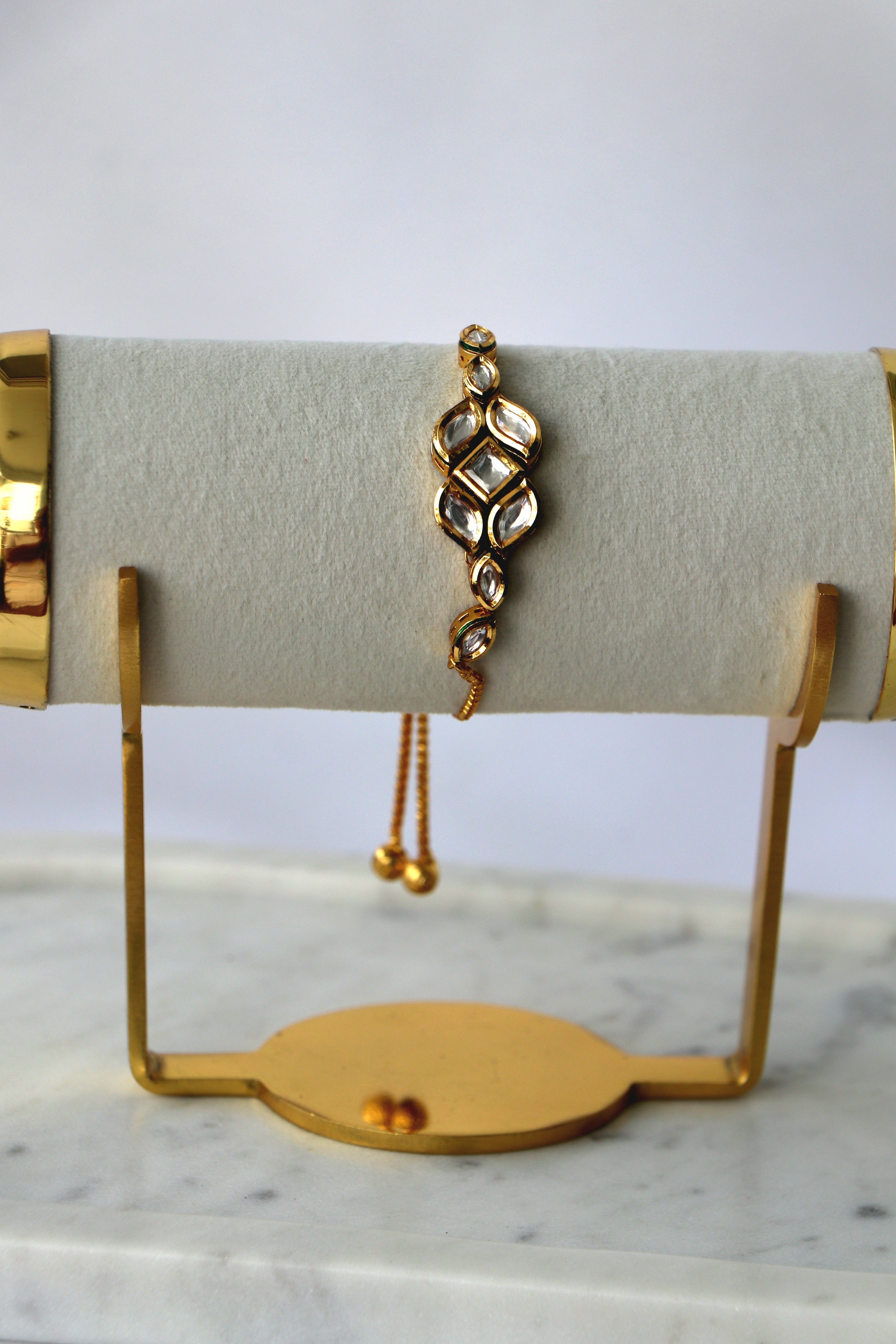 Luminous Golden Wave Kundan Adjustable Bracelet