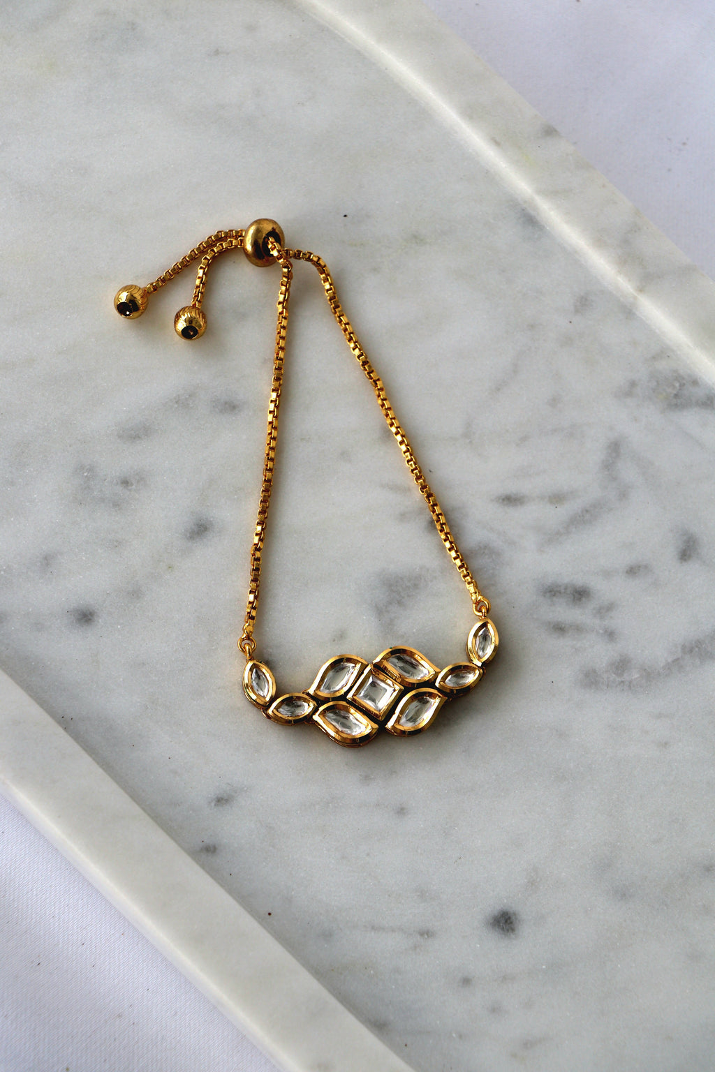 Luminous Golden Wave Kundan Adjustable Bracelet