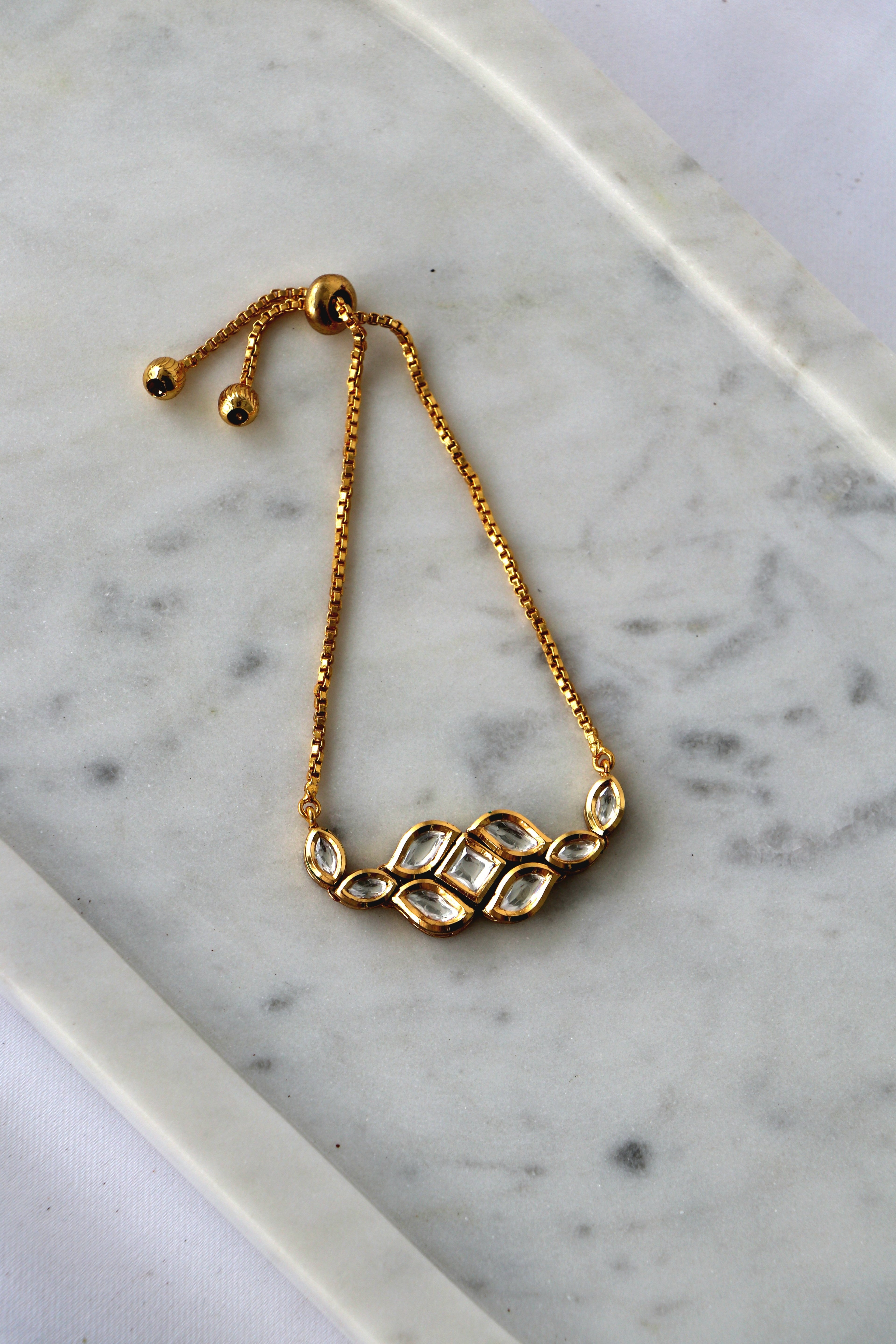 Luminous Golden Wave Kundan Adjustable Bracelet