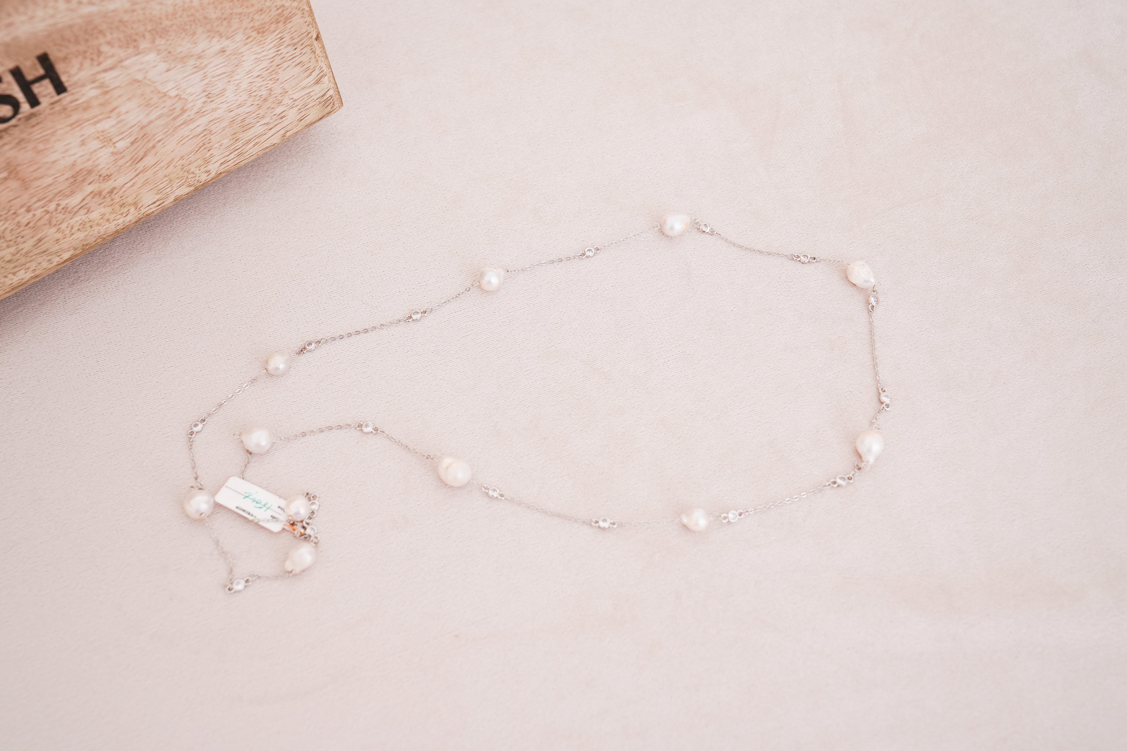 Minimal Luminous Freshwater Pearl Cascade Necklace in Silver Finish