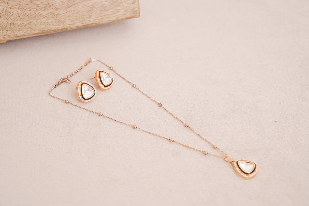 Teardrop Polki Pendant & Stud Set