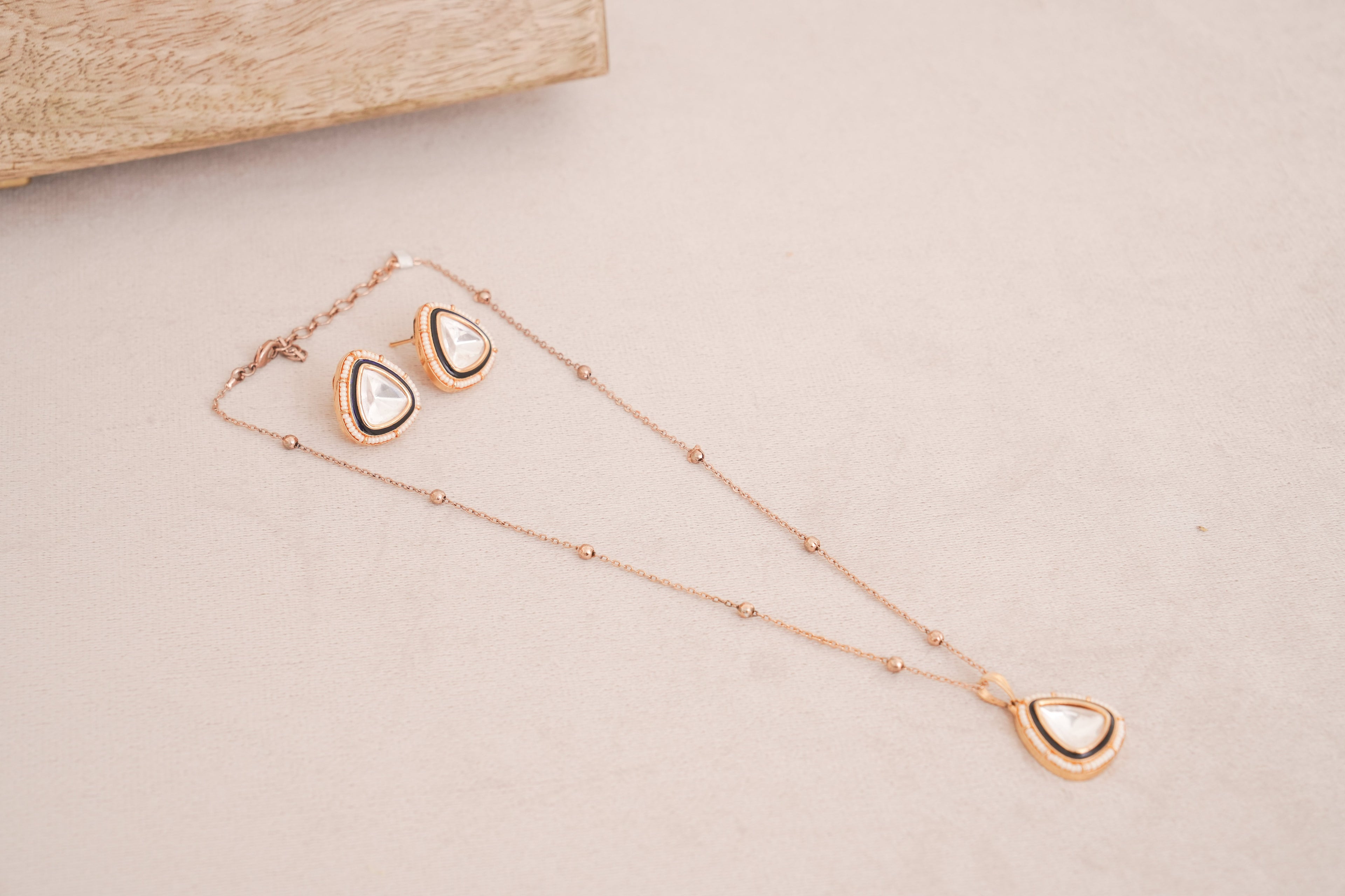 Teardrop Polki Pendant & Stud Set