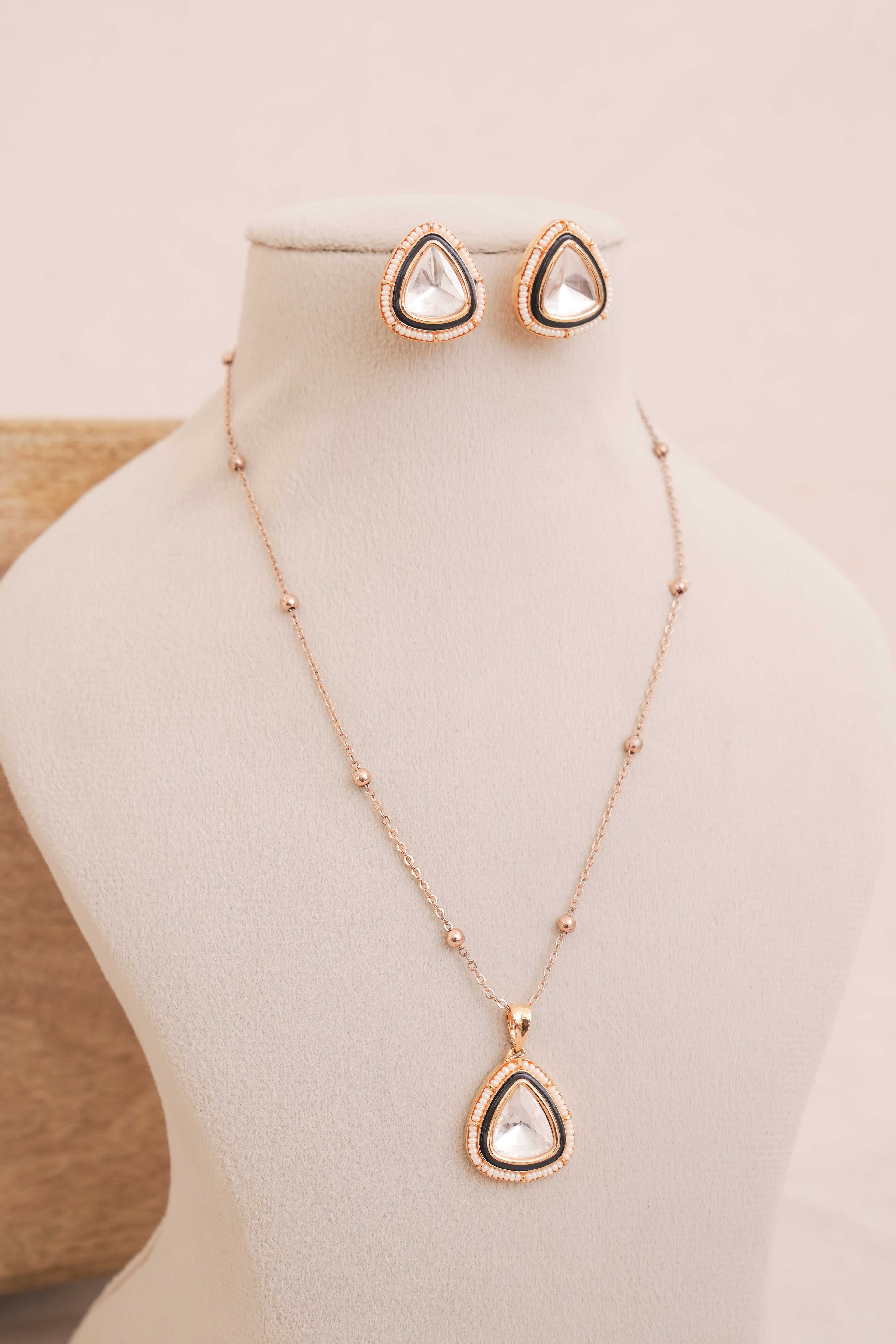 Teardrop Polki Pendant & Stud Set