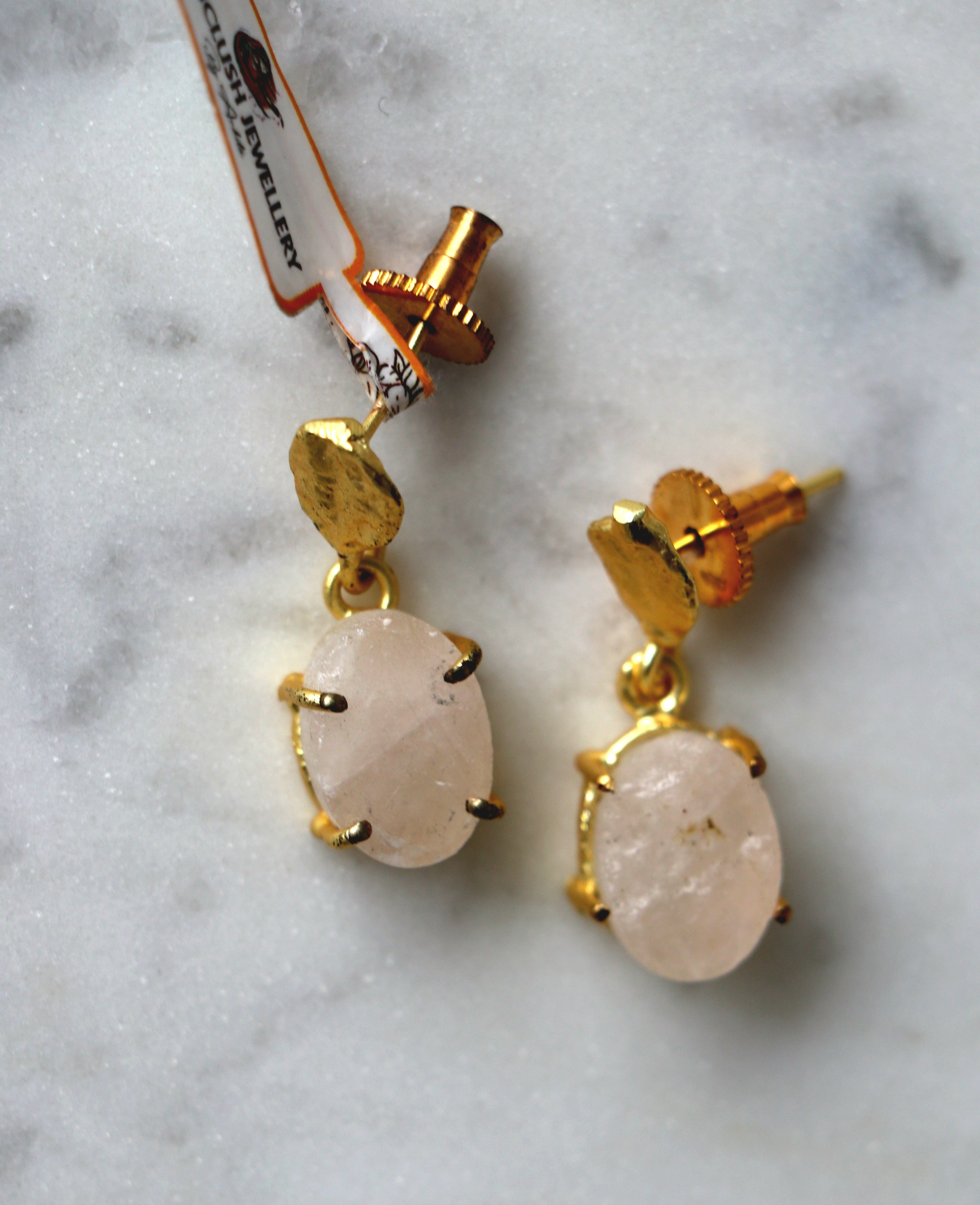 Luna Leaf Rose Quartz Earrings