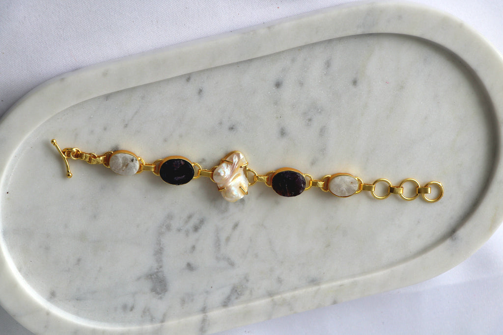 Gemstone Baroque Pearl Cascade Bracelet