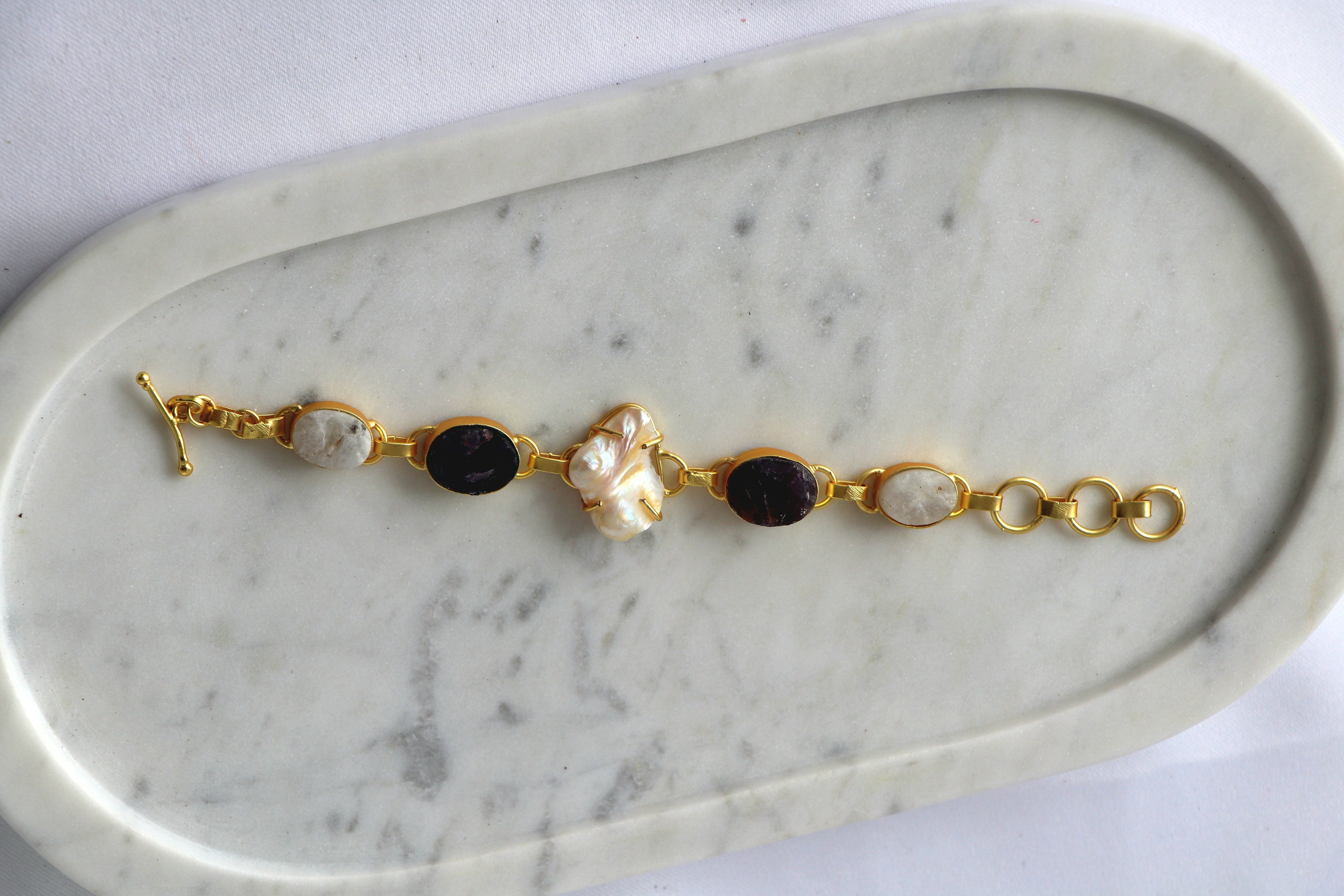 Gemstone Baroque Pearl Cascade Bracelet