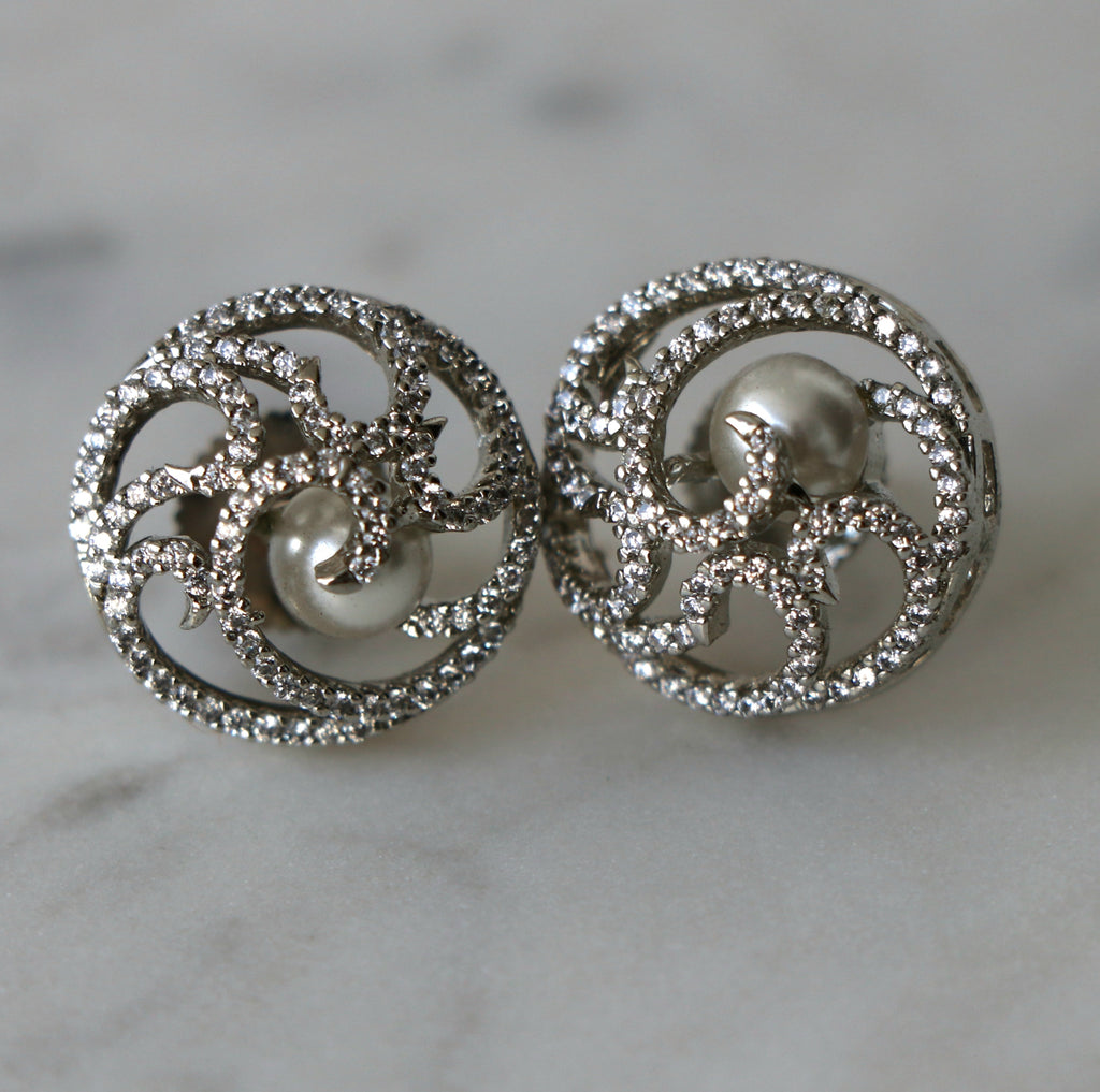 Lunar Pearl Stud Earrings