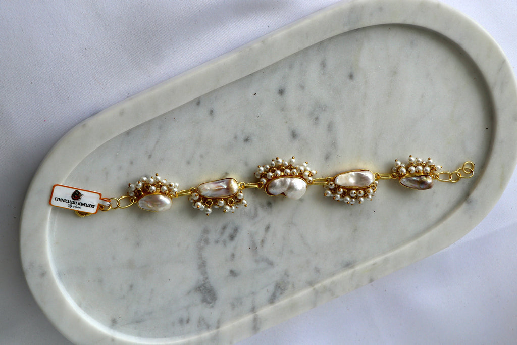 Lustrous Pearl Cluster Cascade Bracelet
