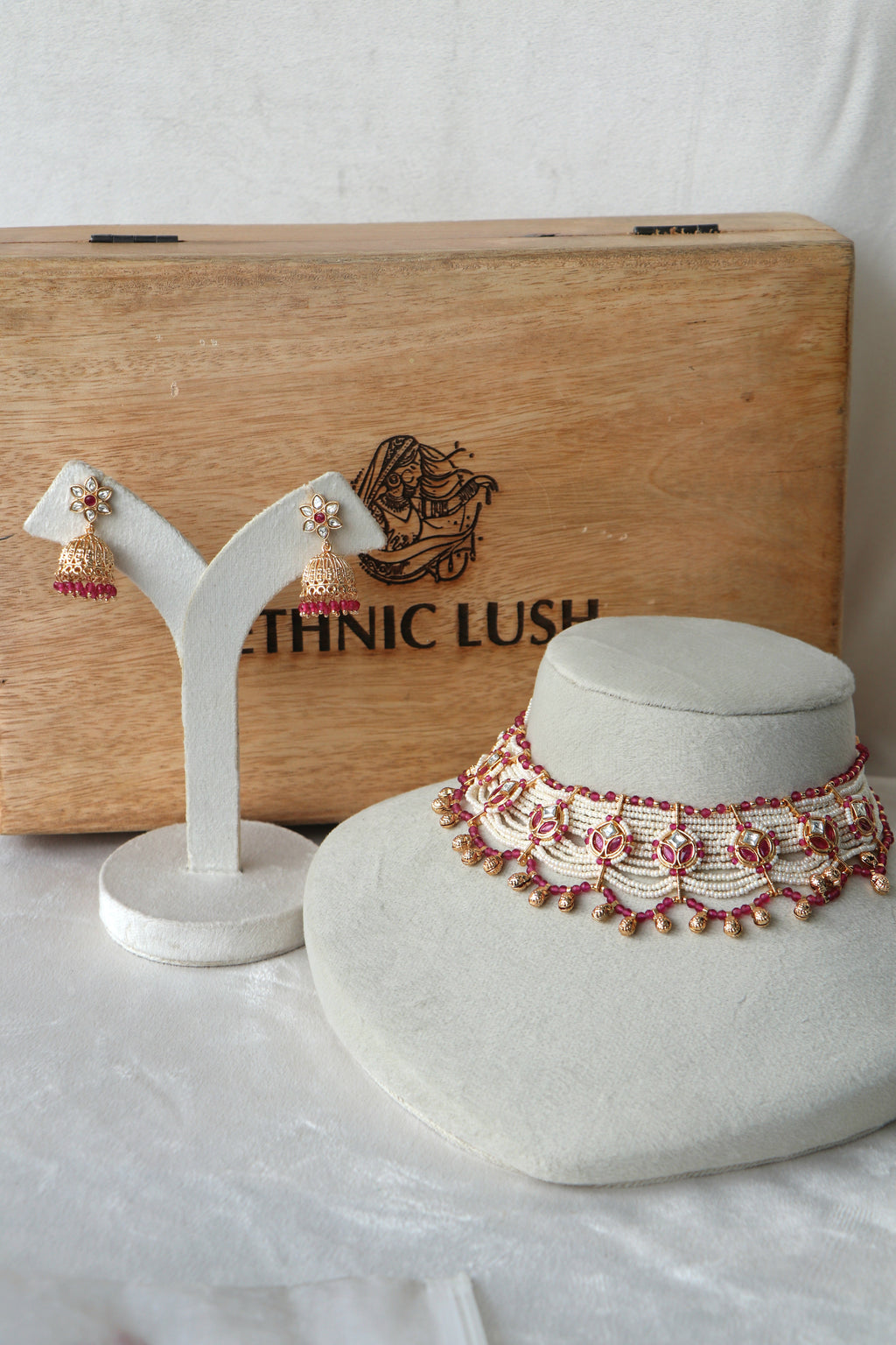 Ruby pearl Piroyi Multi Strand Choker Set