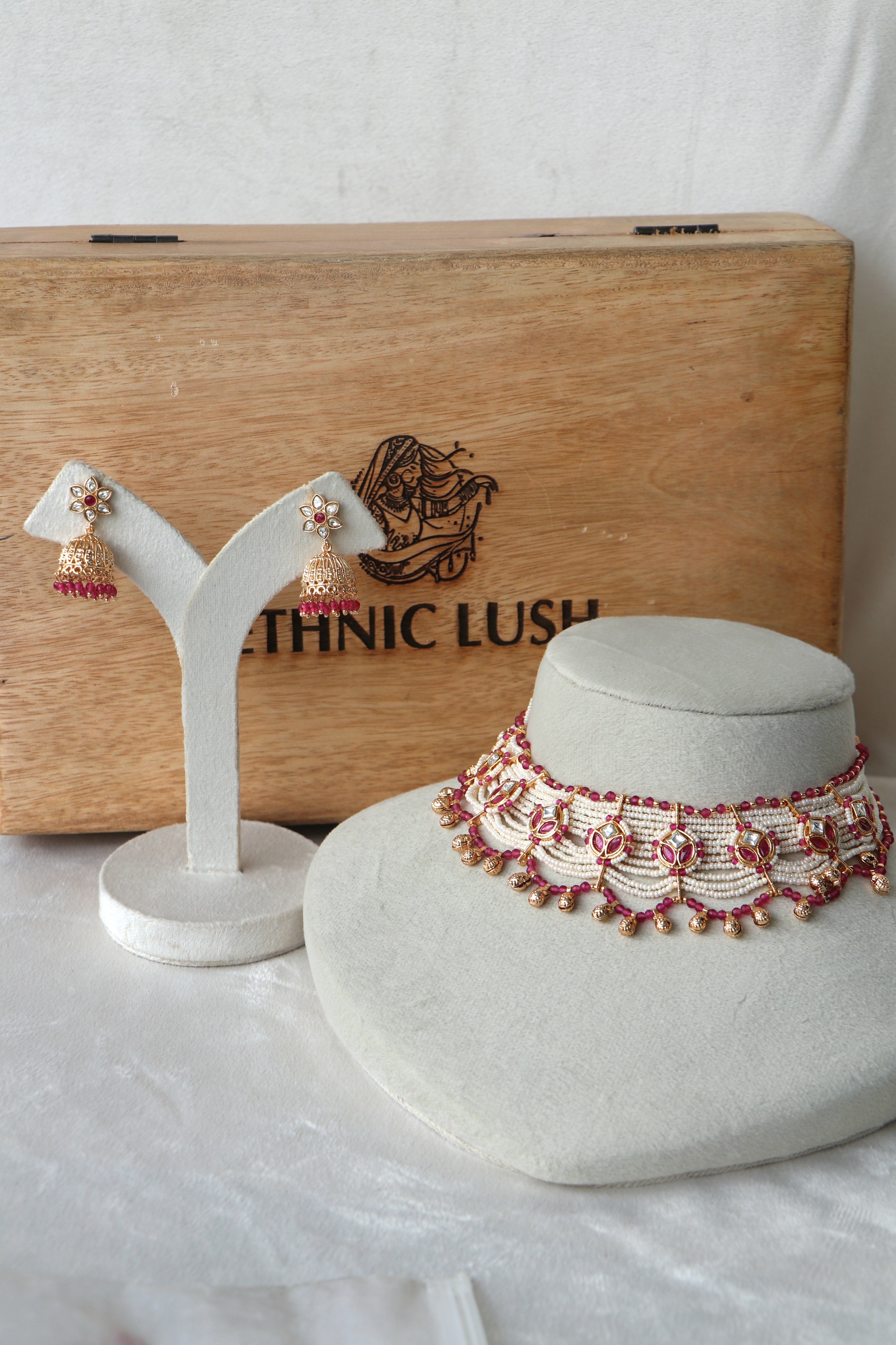 Ruby pearl Piroyi Multi Strand Choker Set