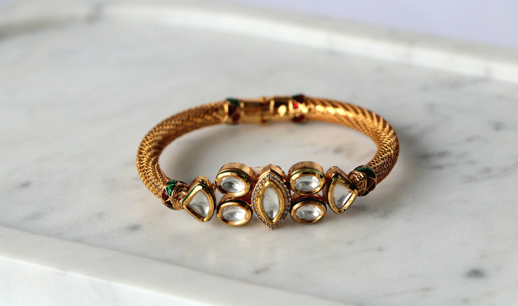 Marquise Kundan Mesh Bracelet