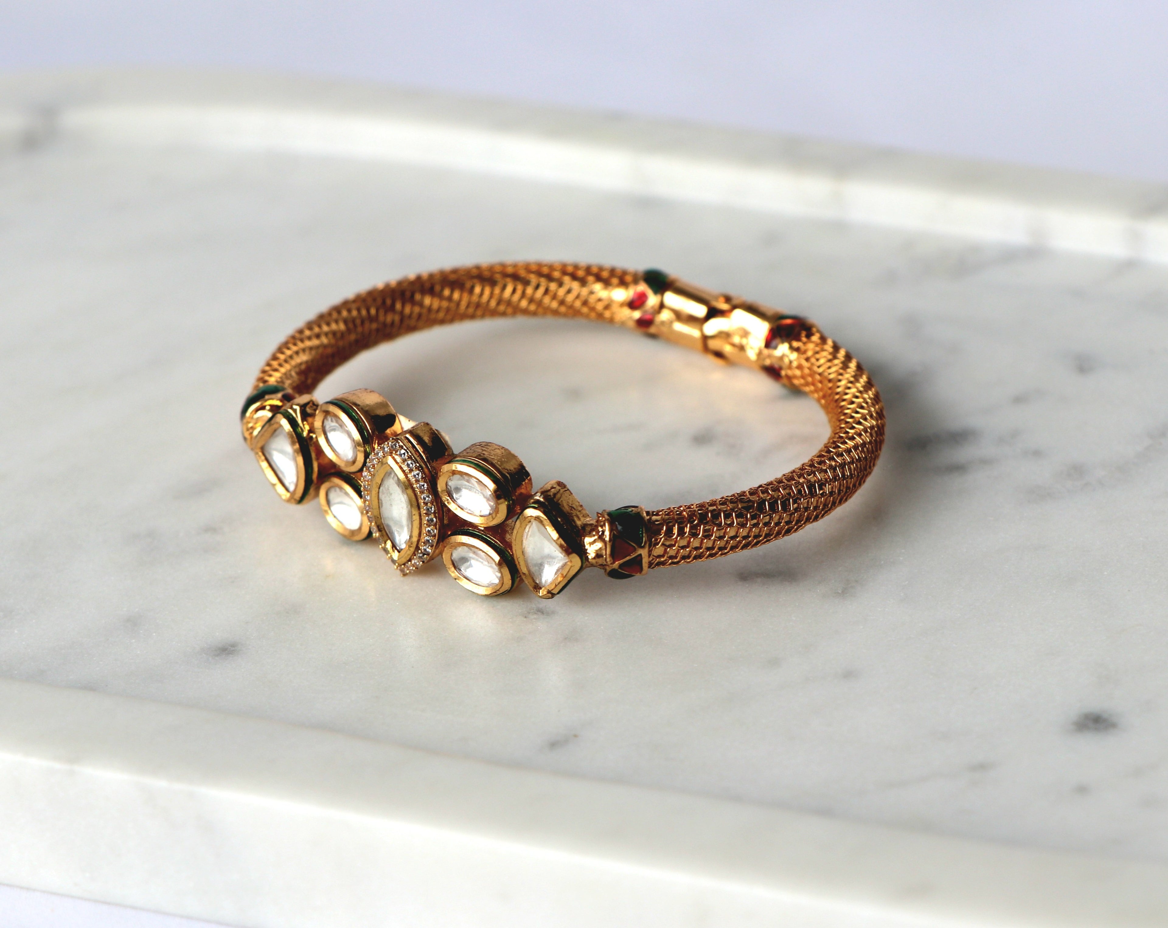 Marquise Kundan Mesh Bracelet
