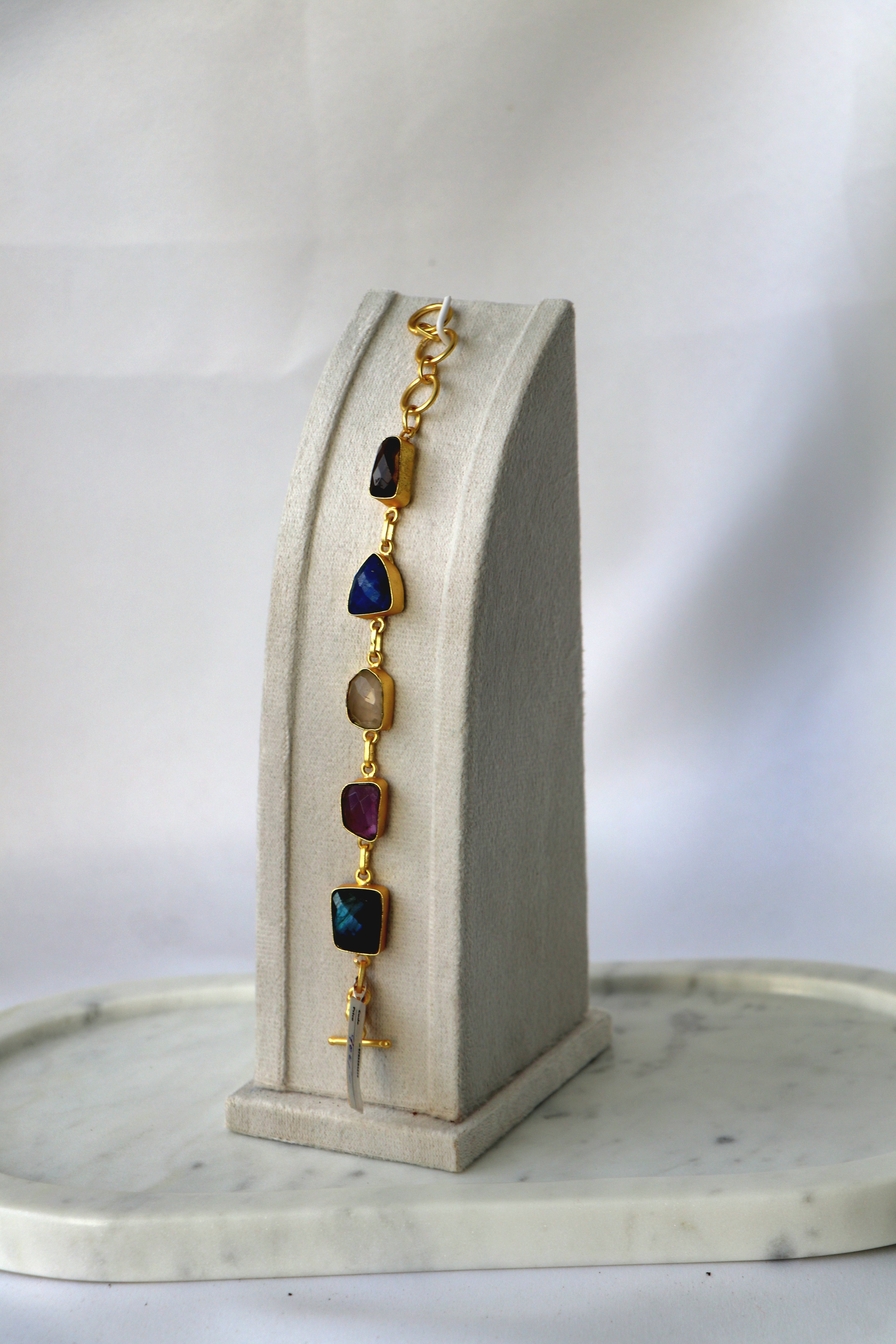 Amethyst  Emerald Gemstone Cascade Bracelet