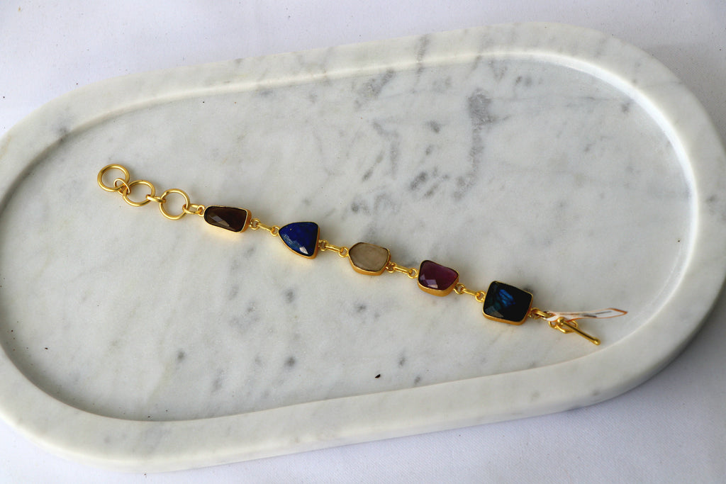 Amethyst  Emerald Gemstone Cascade Bracelet