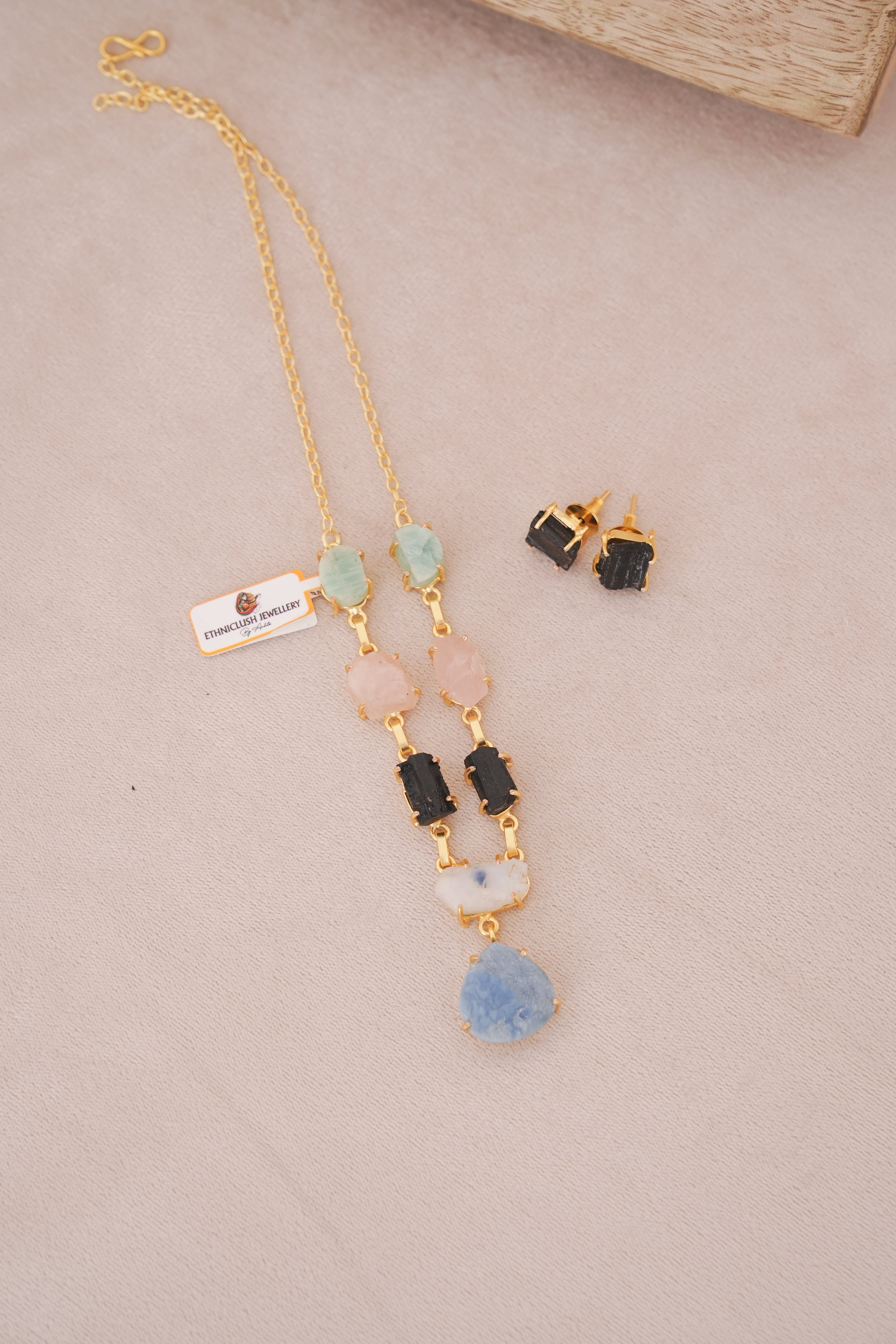 Midnight Gemstone Statement Necklace & Stud Earrings Set