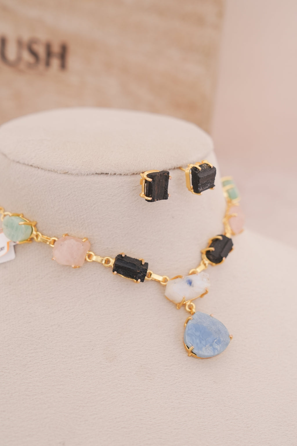Midnight Gemstone Statement Necklace & Stud Earrings Set