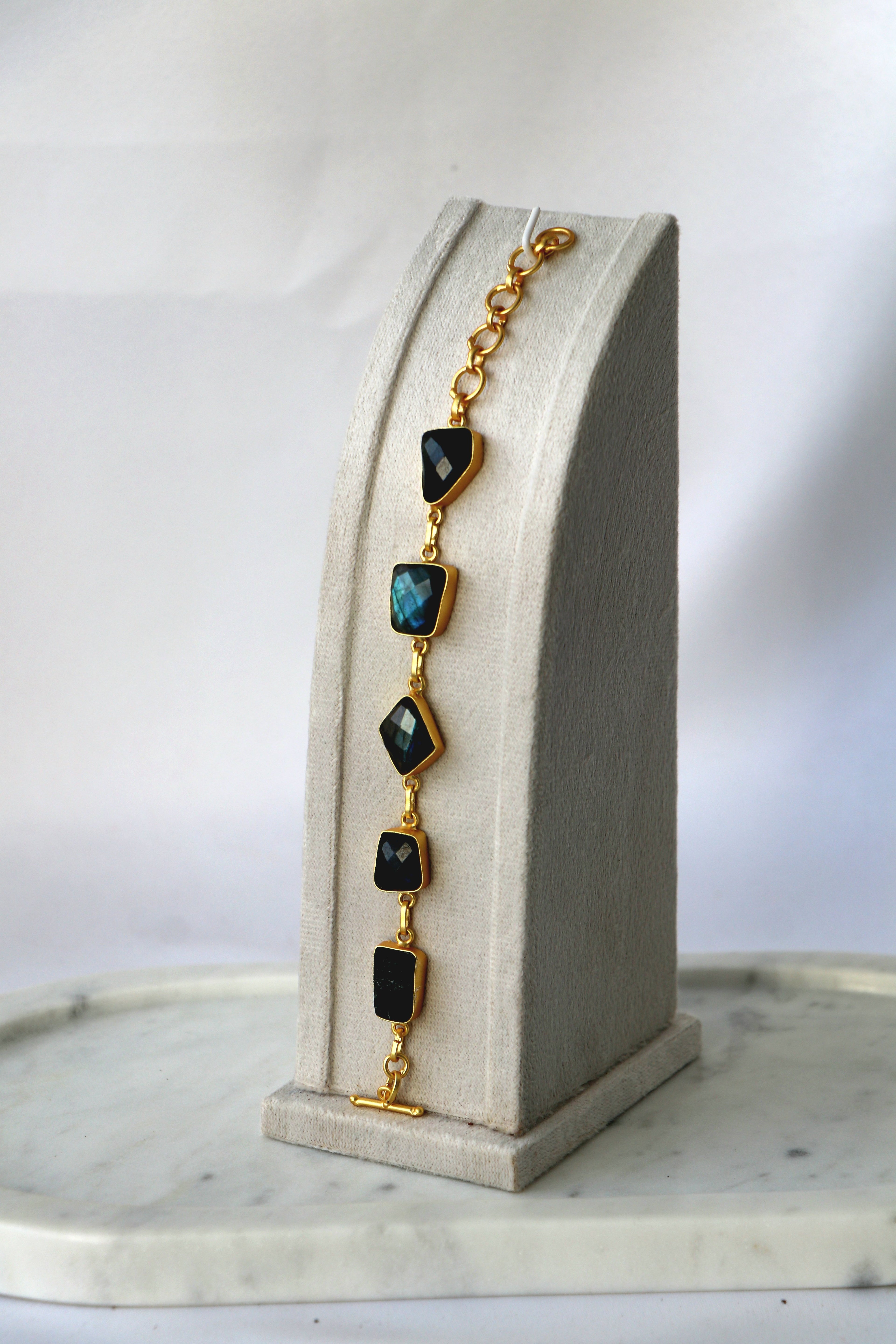 Handcrafted Natural Gemstone Link Bracelet – Gold Plated | Multi-Stone Collection