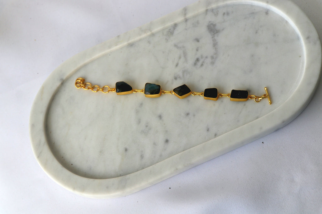 Handcrafted Natural Gemstone Link Bracelet – Gold Plated | Multi-Stone Collection