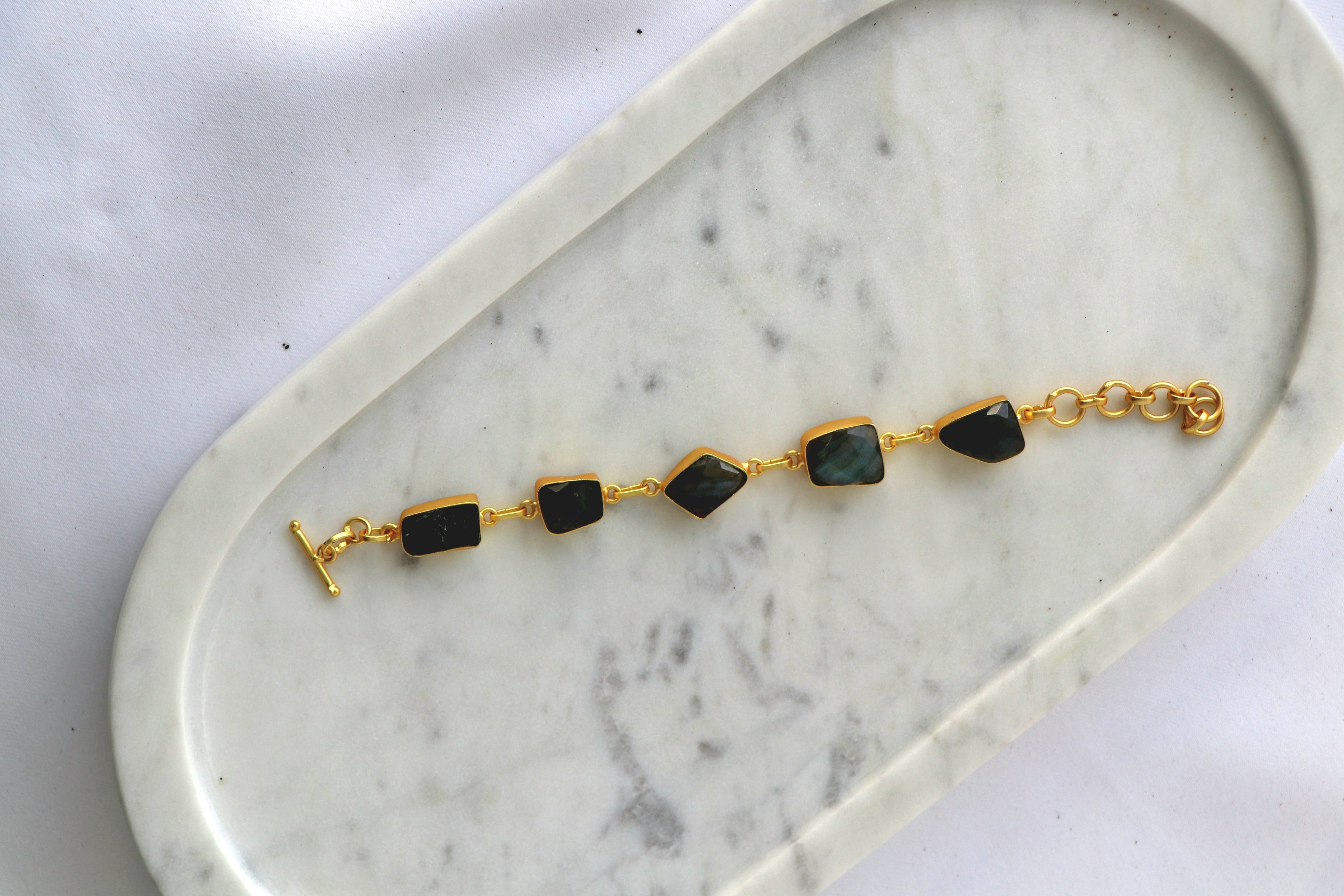 Handcrafted Natural Gemstone Link Bracelet – Gold Plated | Multi-Stone Collection