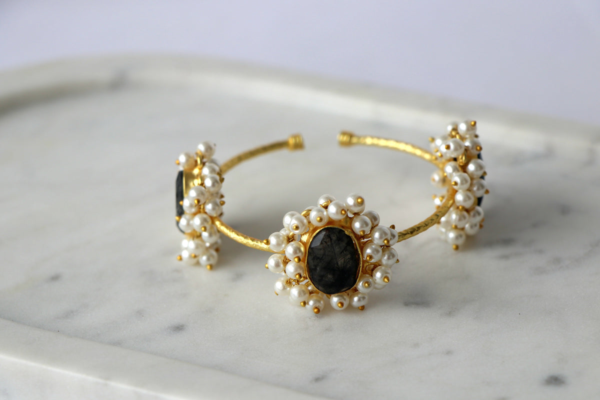 Midnight Pearl Regal Cuff Bracelet