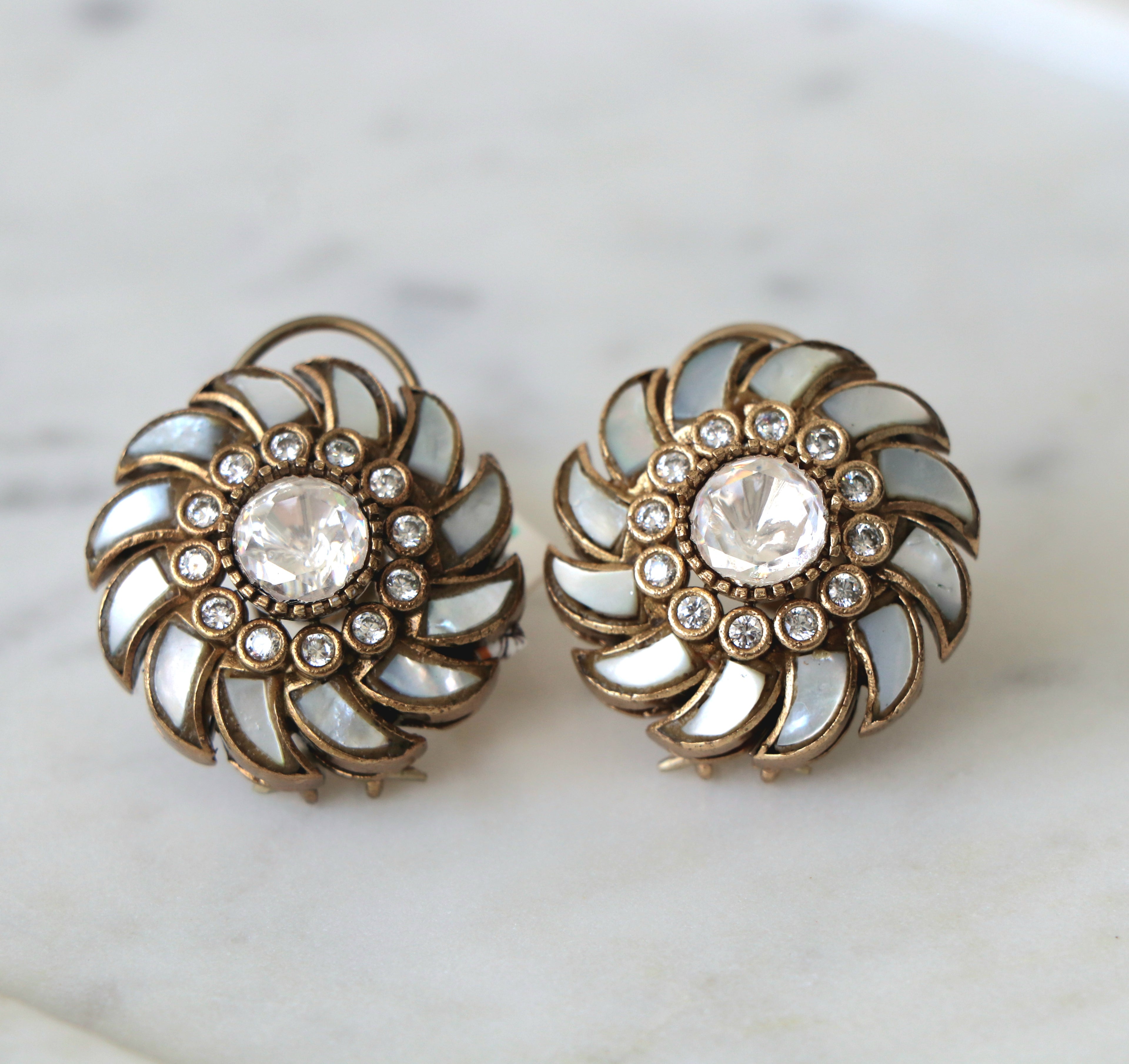Moonlit Pearl Bloom Mother of Pearl Stud Earrings
