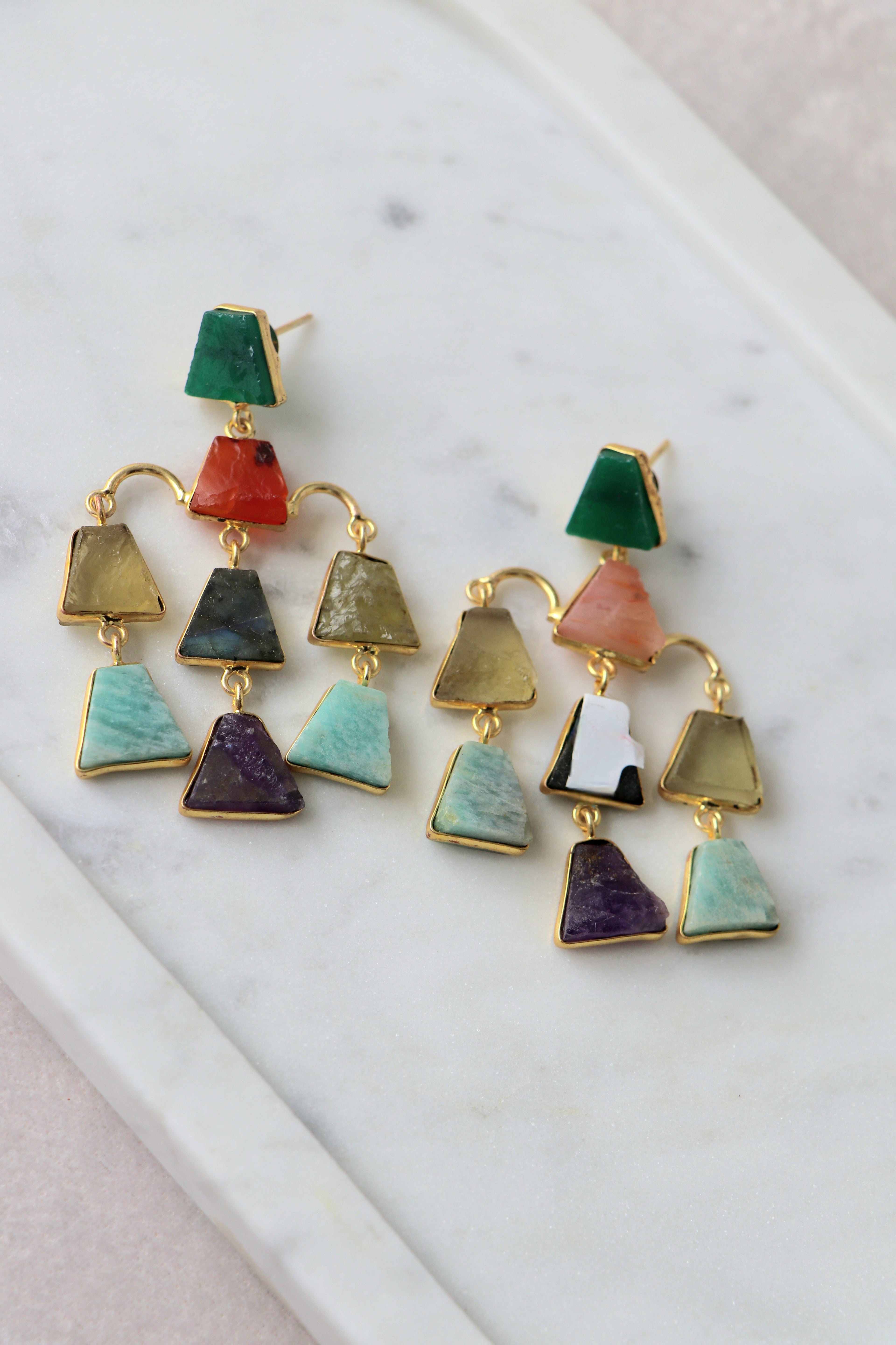 Multi Color Gemstone Cascade Earrings