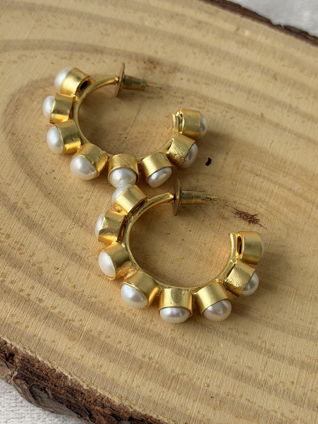 Multi Pearl Gold Hoop Earrings