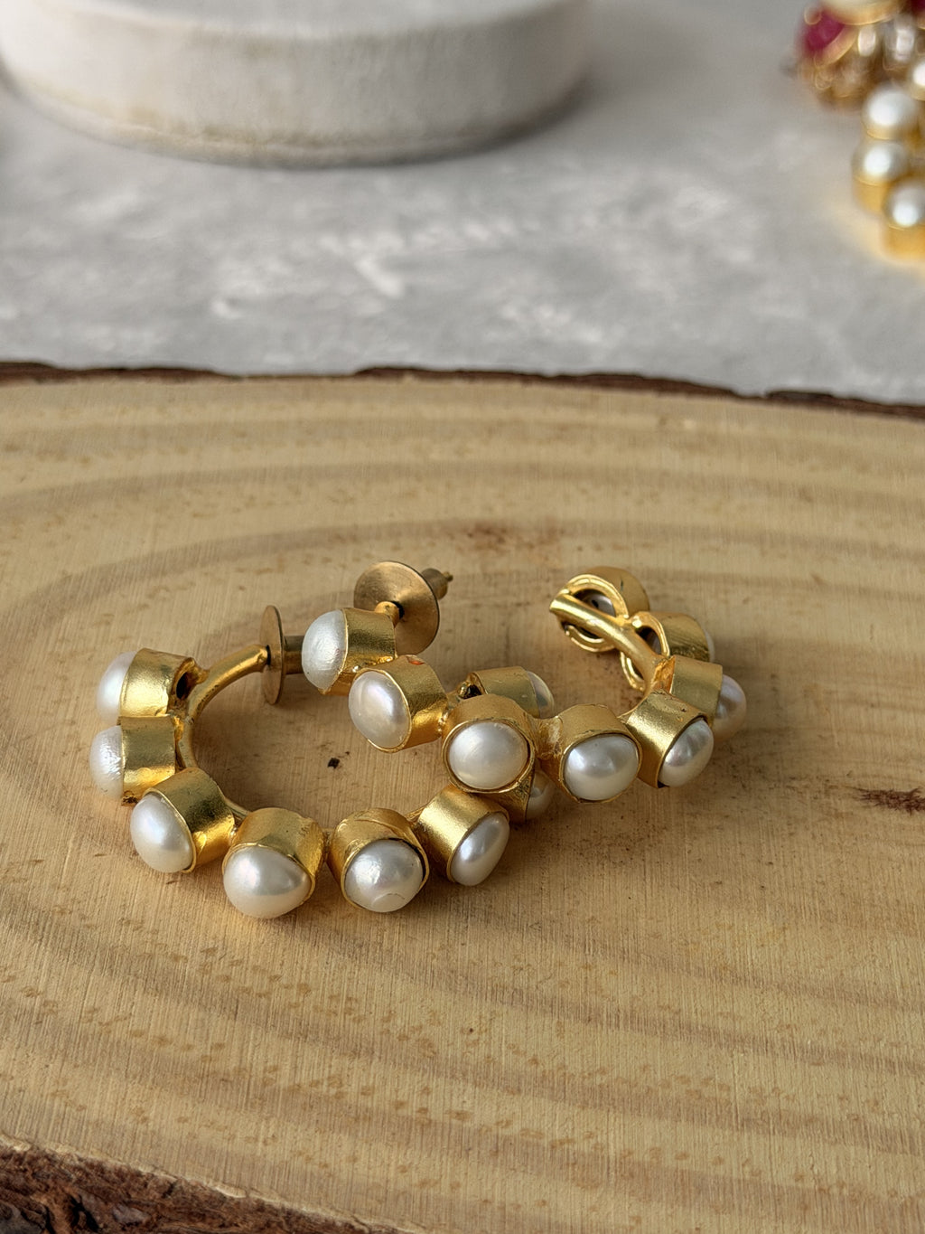 Multi Pearl Gold Hoop Earrings