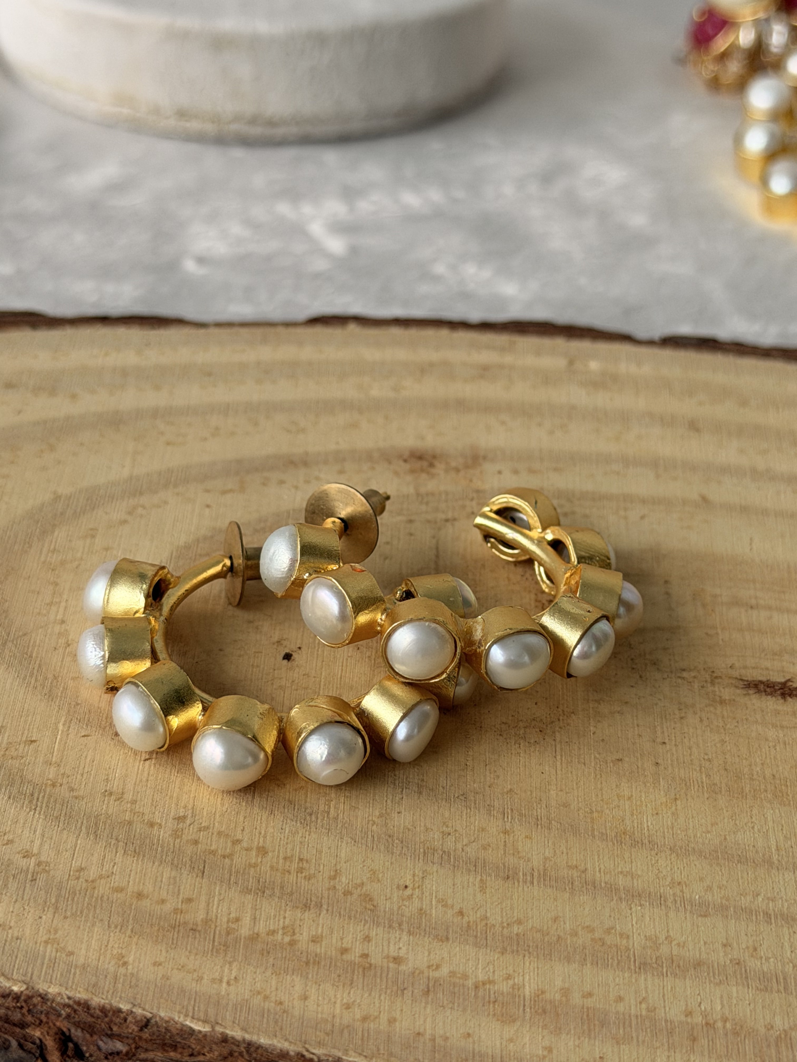 Multi Pearl Gold Hoop Earrings