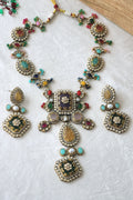 Multi Stone Gold sabhya Necklace  Earring Set