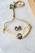 Multi Strand Pearl Choker Set With rainbow Studs