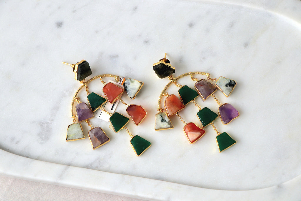 Multicolor Gem Cascade Earrings