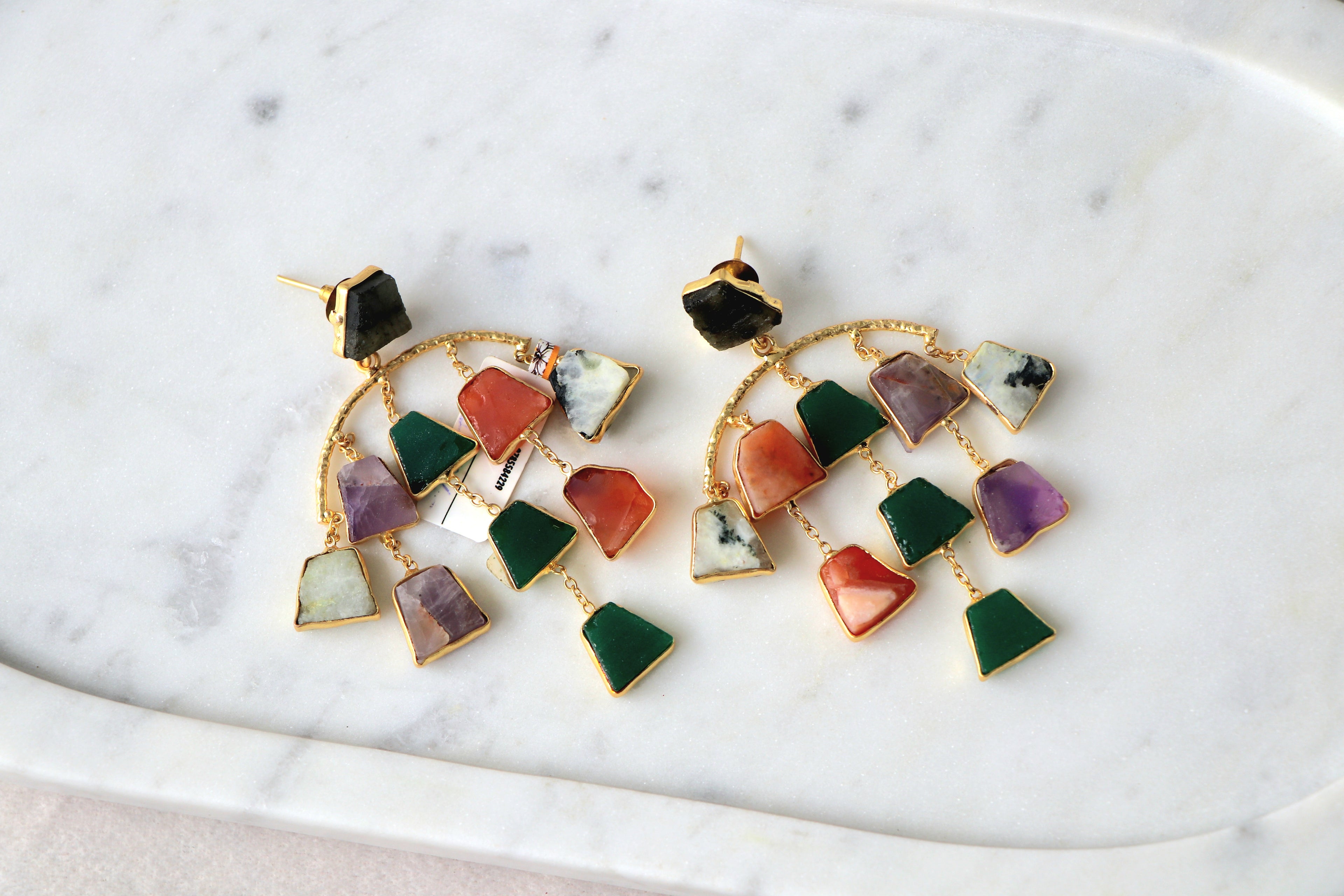 Multicolor Gem Cascade Earrings