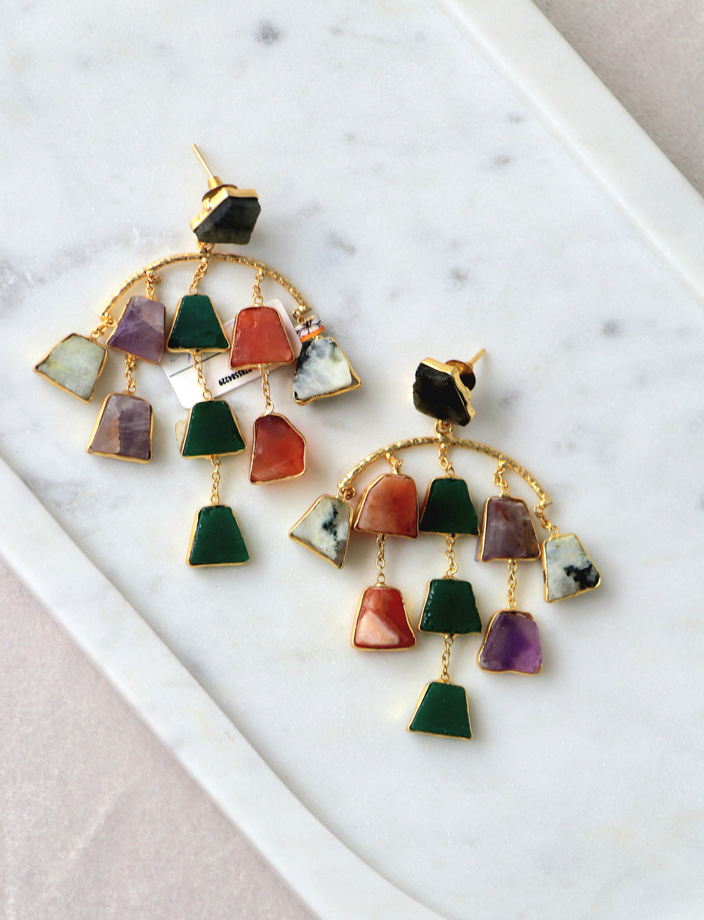 Multicolor Gem Cascade Earrings