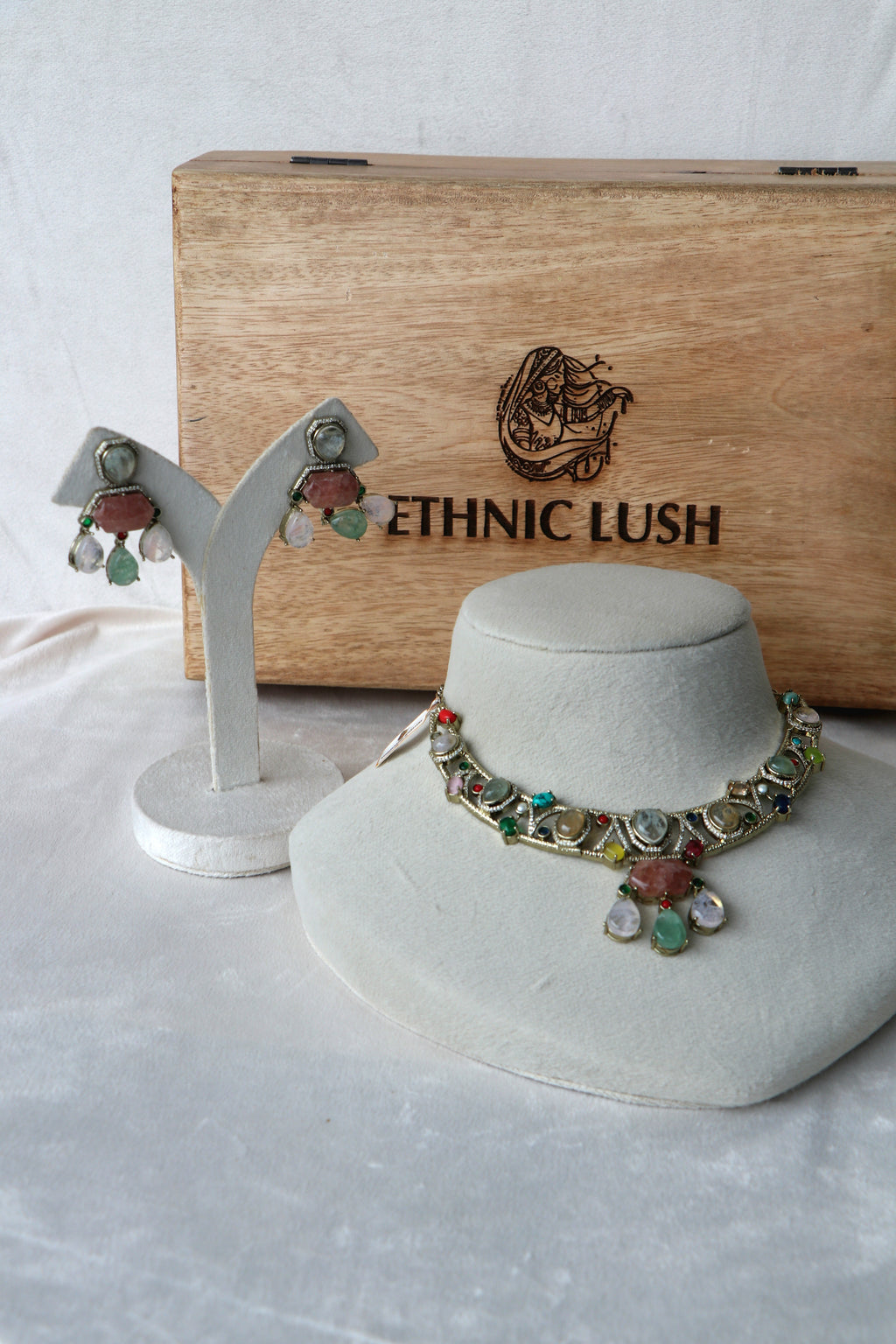 Multistone Necklace  Earring Set