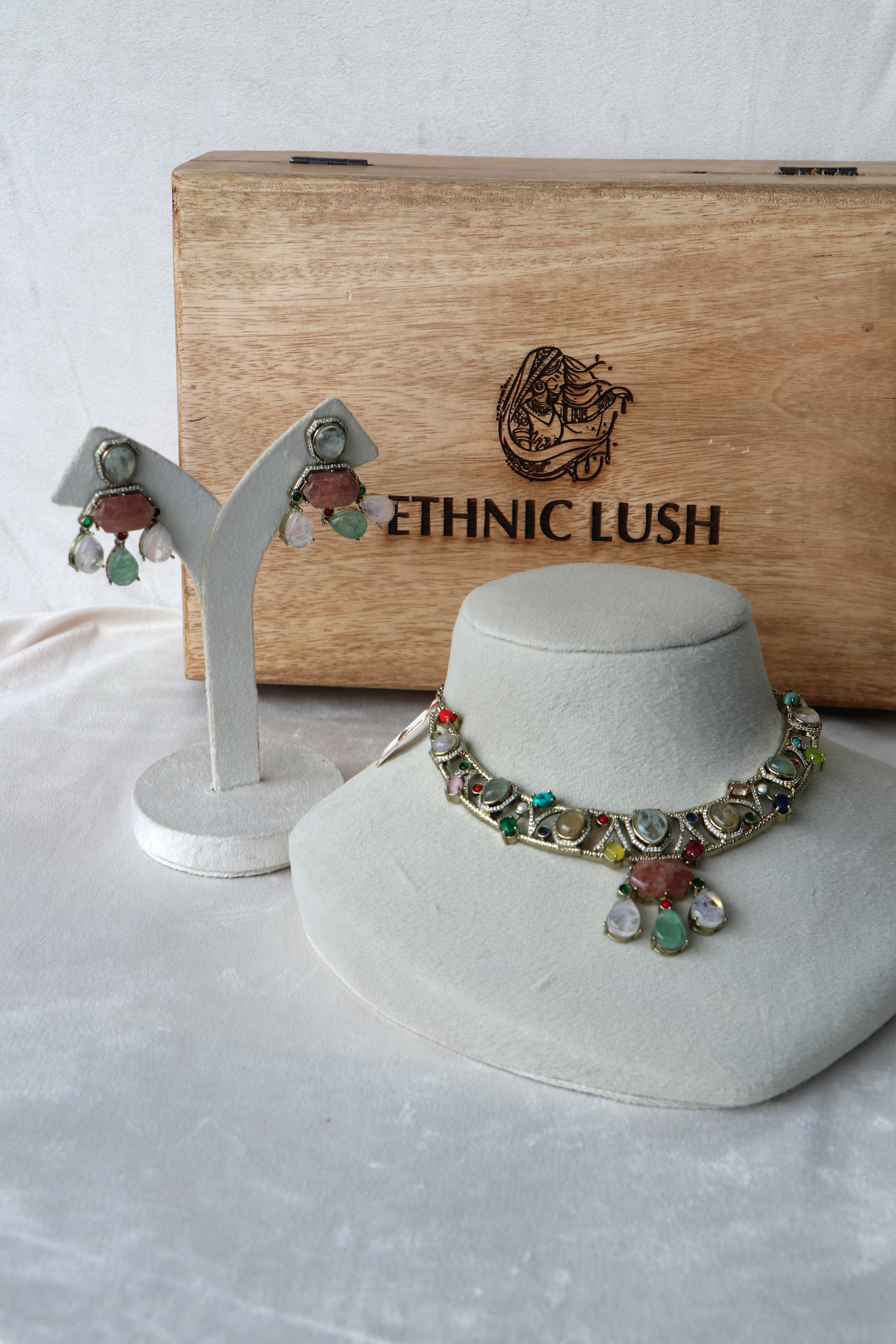 Multistone Necklace  Earring Set